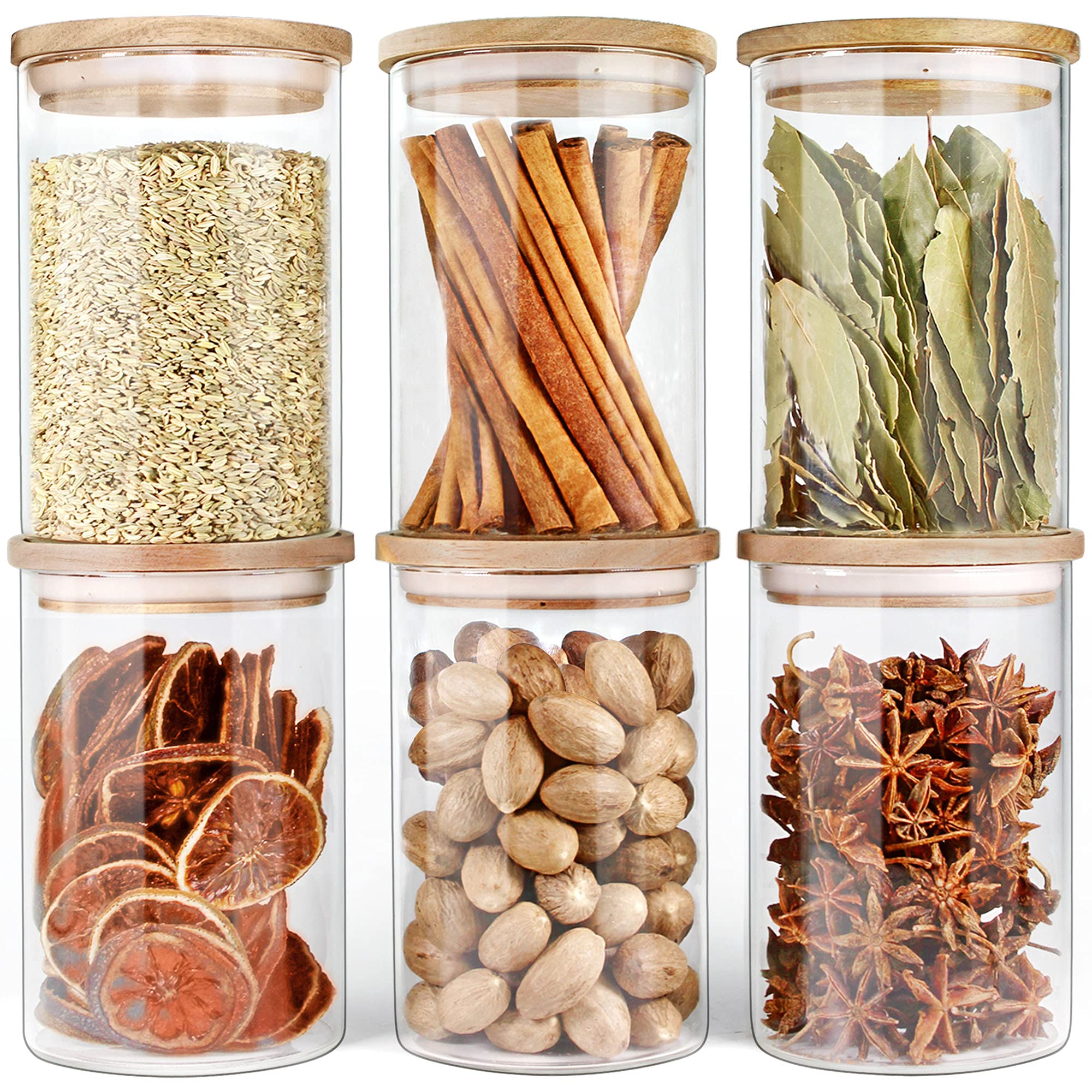 Urban Green Glass Jars With Airtight Lids, Airtight Glass Canisters With Wood Lids, Glass Storage Containers With Bamboo Lid, Fo