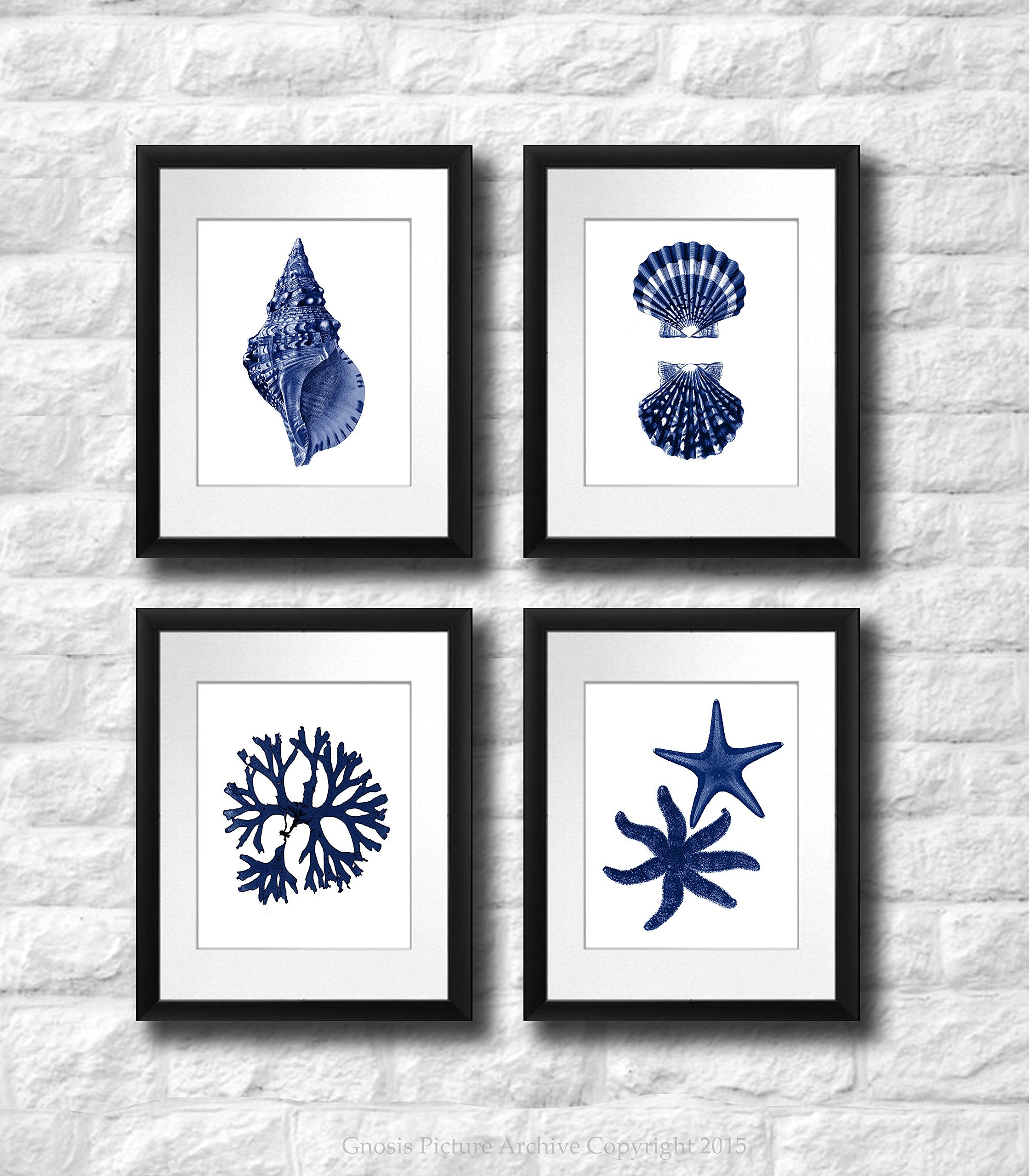 Gnosis Picture Archive Navy Blue Beach Wall Art Decor Set Of 4 Unframed Prints Coastal Home Decor