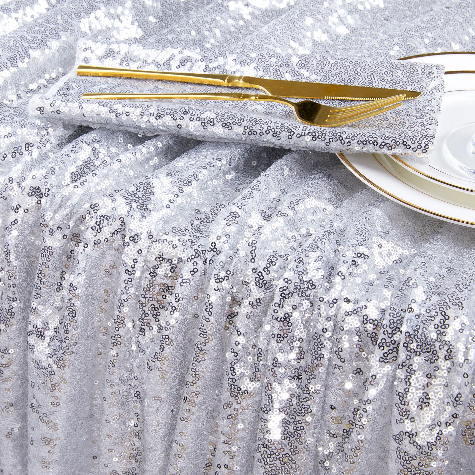 Queendream Sequin Tablecloth 60X102 Inch Silver Tablecloth Christmas Glitter Tablecloth 6Ft For Baby Shower Party Christmas Deco