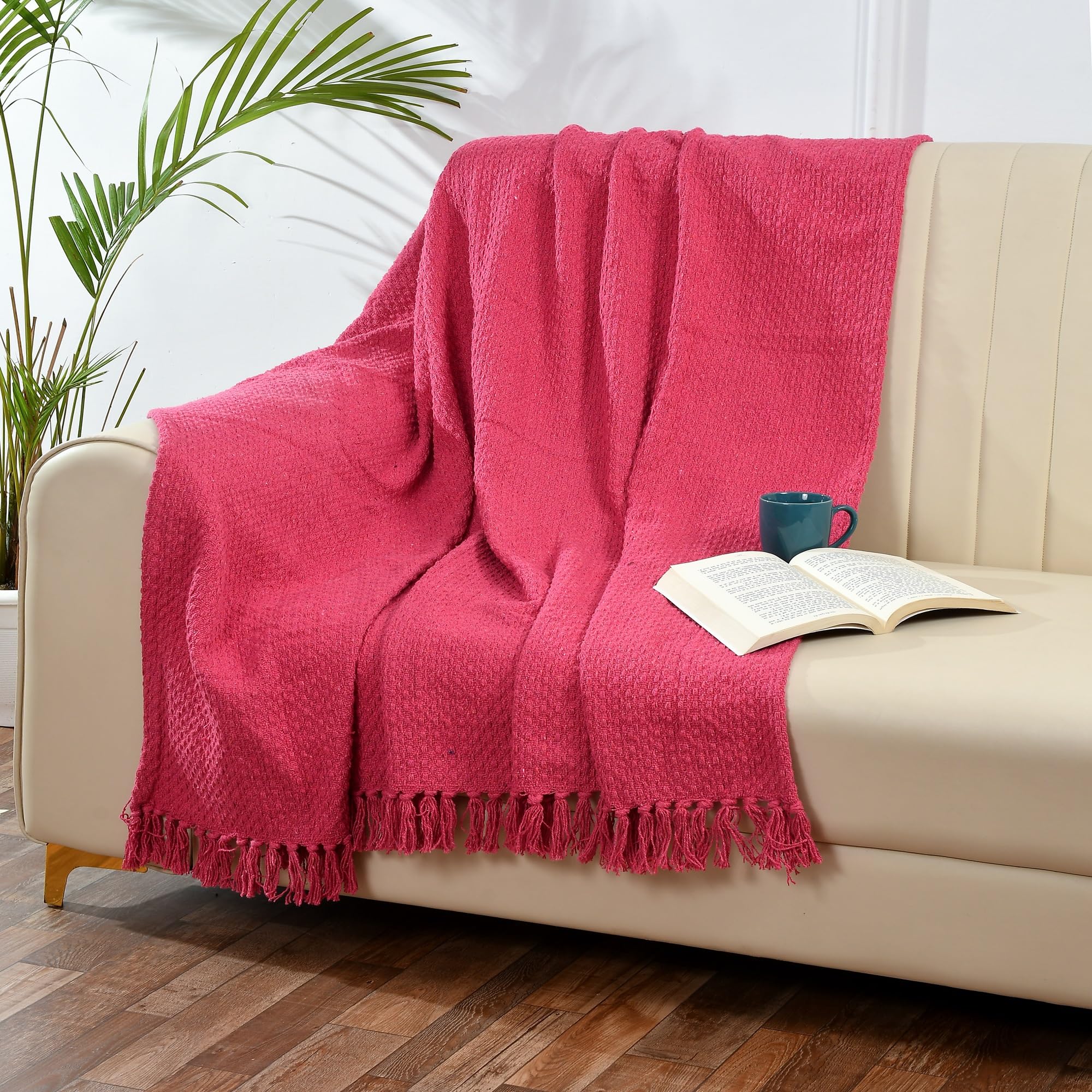 Sashaa World Vibrant Pink Cotton Throw | Ideal For Your Home, Living Room, Sofa, Bed, Chair, Picnic & Used For Gift | 130X180 Cm
