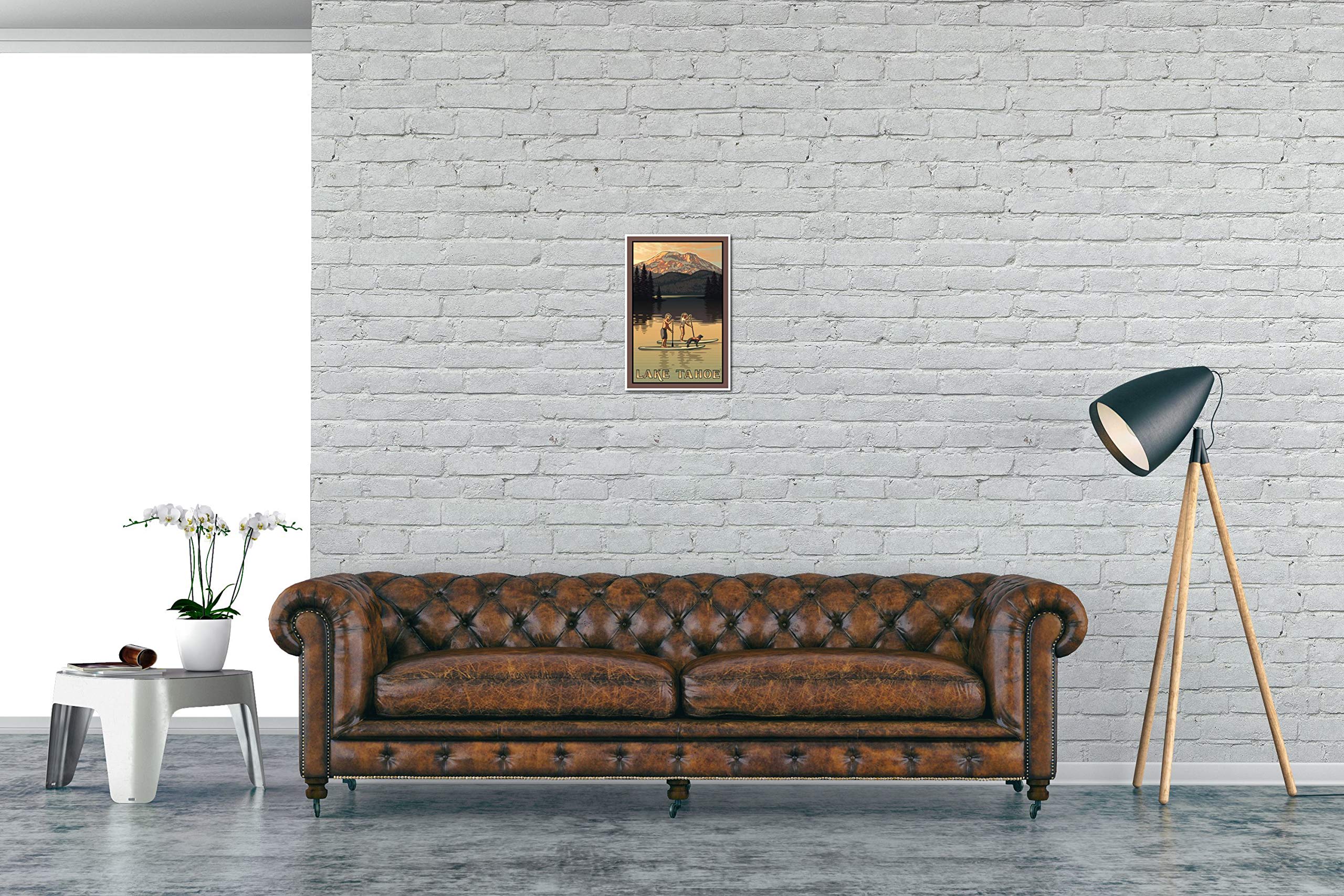 Art Of Place Lake Tahoe California Paddleboarders Giclee Art Print Poster From Travel Artwork By Artist Paul Leighton 12'' X 18'