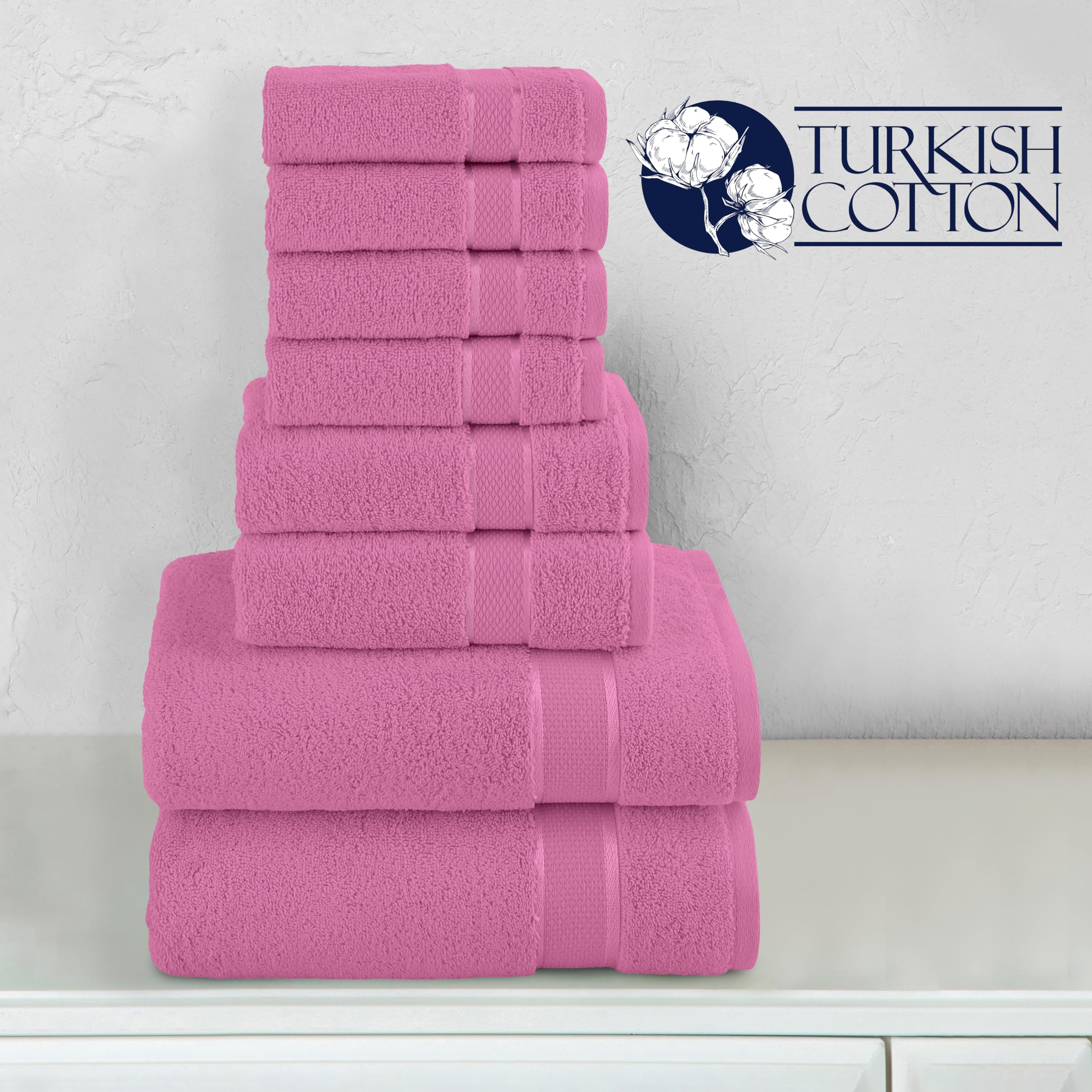 Elegant Comfort Premium Cotton 8-Piece Towel Set, Includes 4 Washcloths, 2 Hand Towels And 2 Bath Towels, 100% Turkish Cotton -