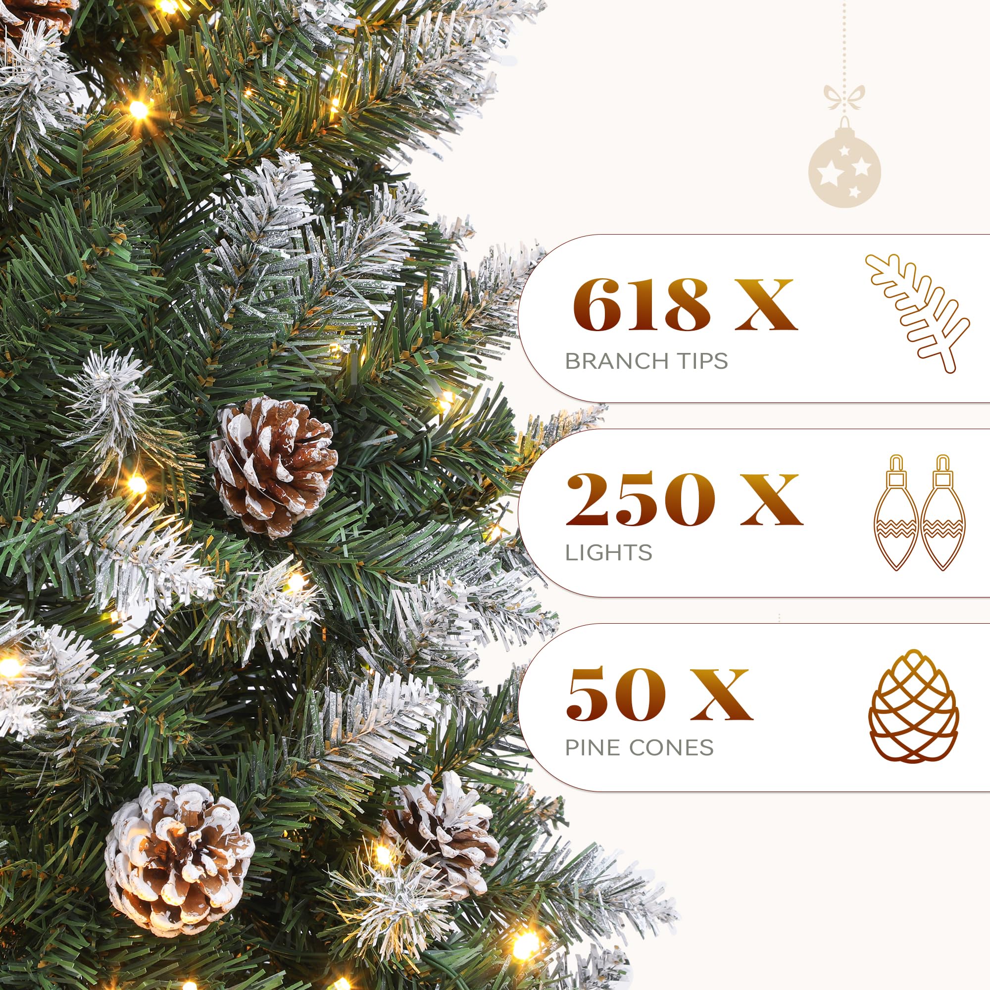 YITAHOME 6FT Pre-Decorated Pencil Christmas Tree w/Remote, Partially Flocked & Frosted Slim Prelit Artificial Hinged Xmas Tree w