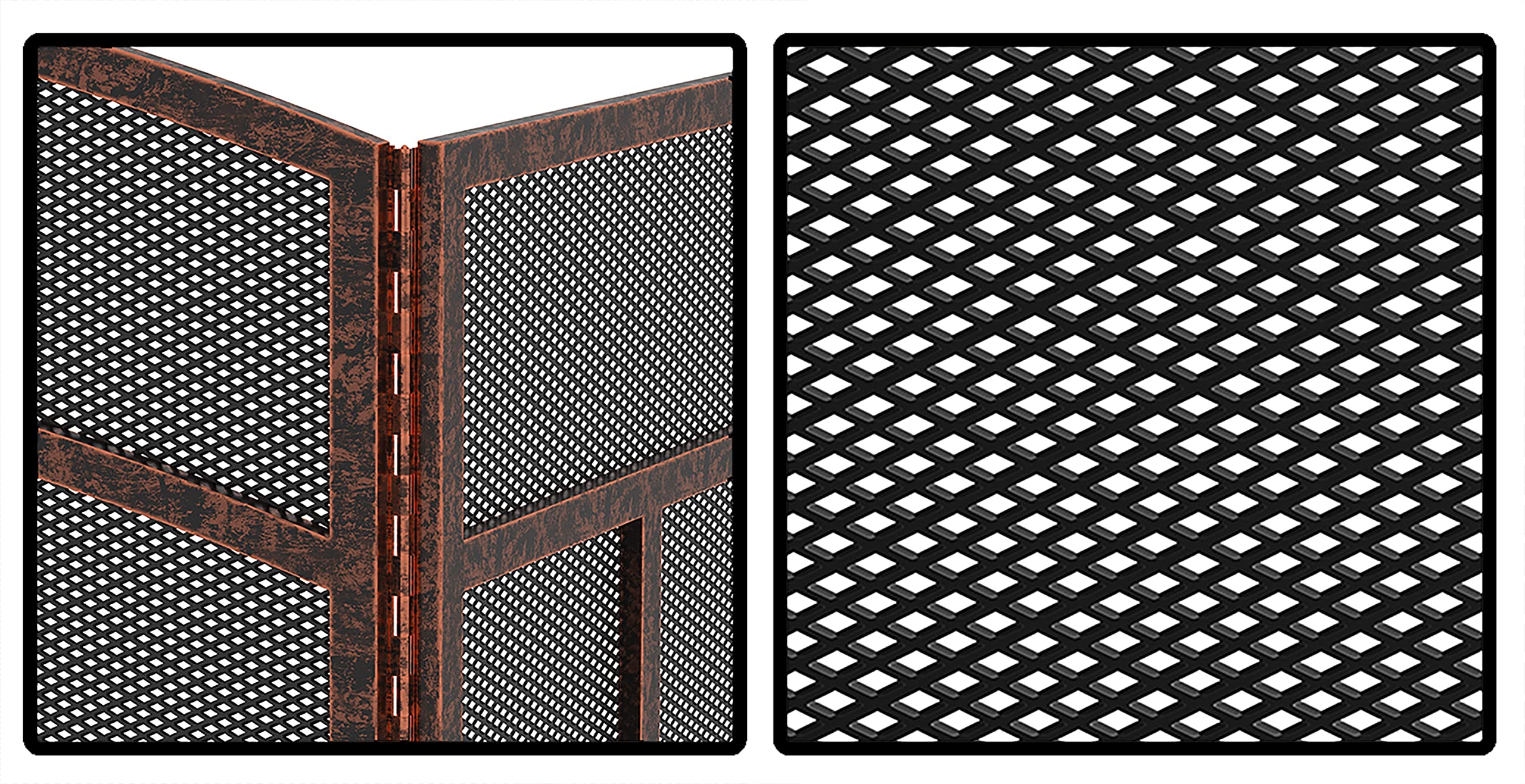 Fire Beauty Fireplace Screen 3 Panel Wrought Iron 48''(L) X 29''(H) Spark Guard Cover(Brushed Copper)