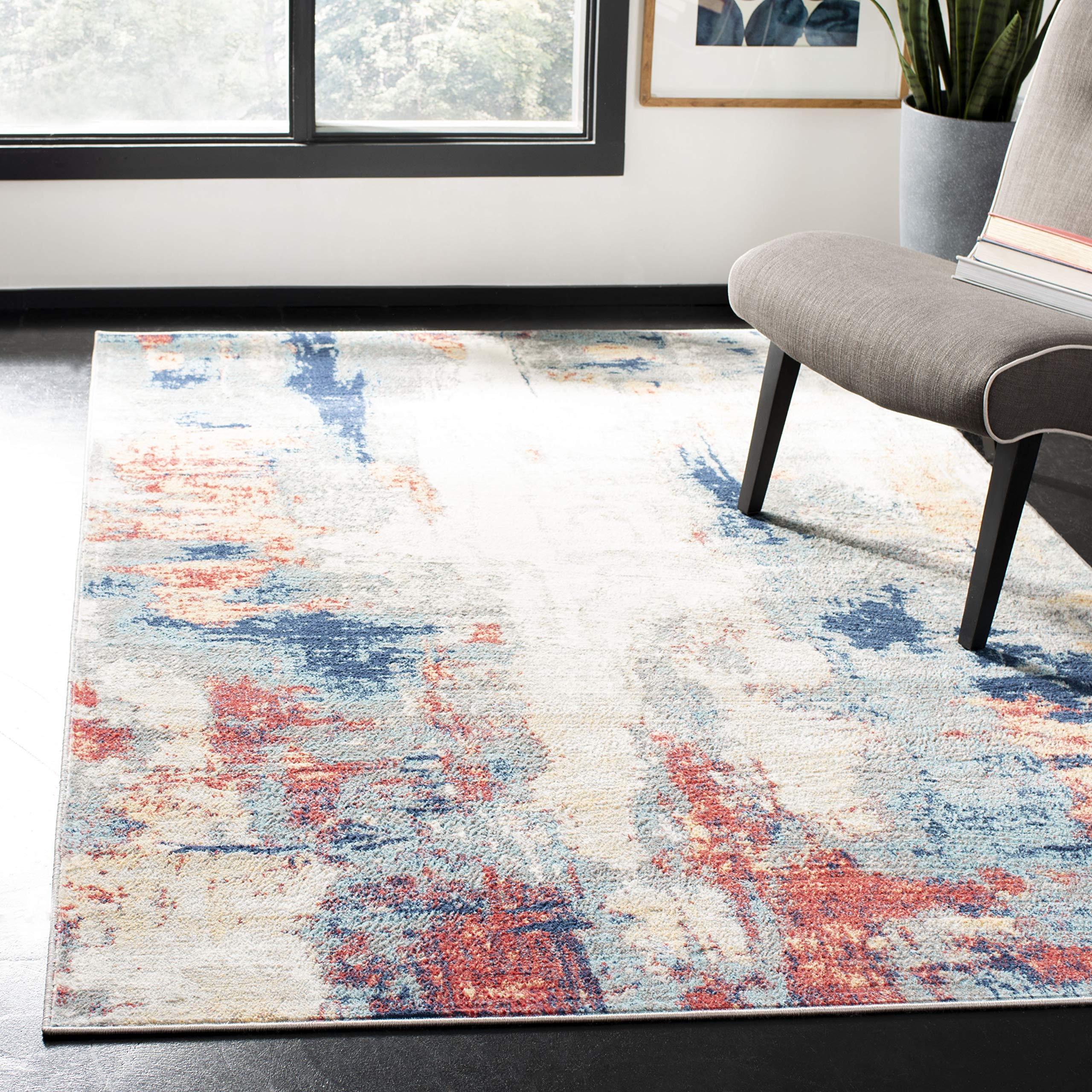 SAFAVIEH Jasper Collection Accent Rug - 3 x 5, Grey & Red, Modern Abstract Design, Non-Shedding & Easy Care, Ideal for High Tr