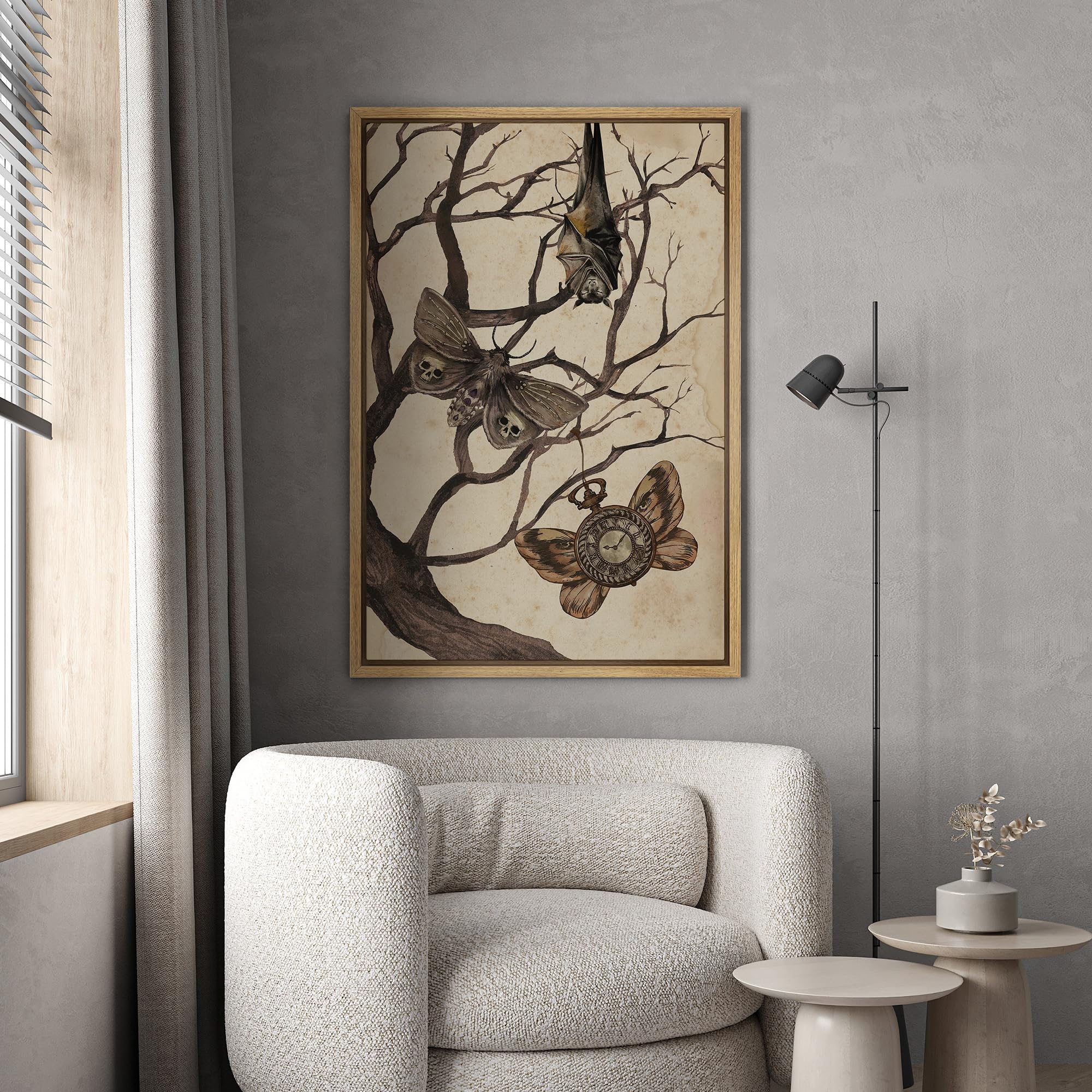 Wall26 Framed Canvas Print Wall Art Moth And Cat Standing On Tree Gothic Photography Modern Art Decorative For Living Room, Bedr