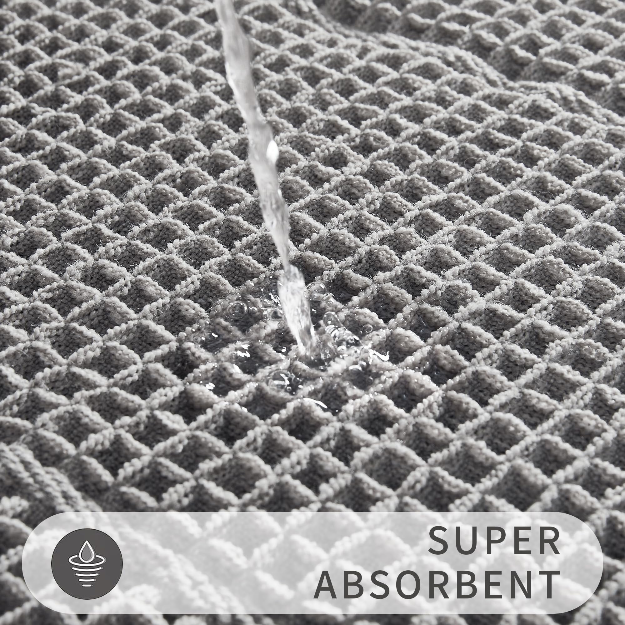 Bululom Bath Mats For Bathroom Non Slip,Waffle Luxury Bath Mat,Machine Washable Bath Mat For Shower,Ultra Soft Bathmat,Gray,17''