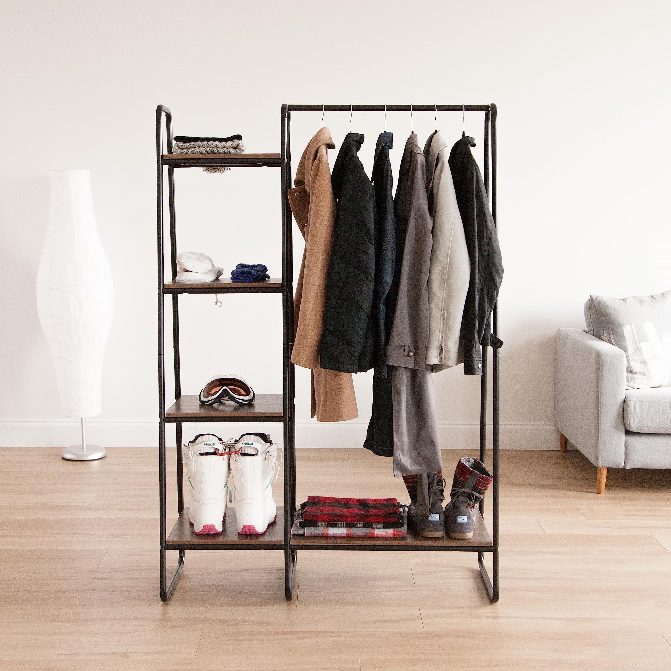 IRIS Metal Garment Rack with Wood Shelves  Black and Dark Brown  PI-B3