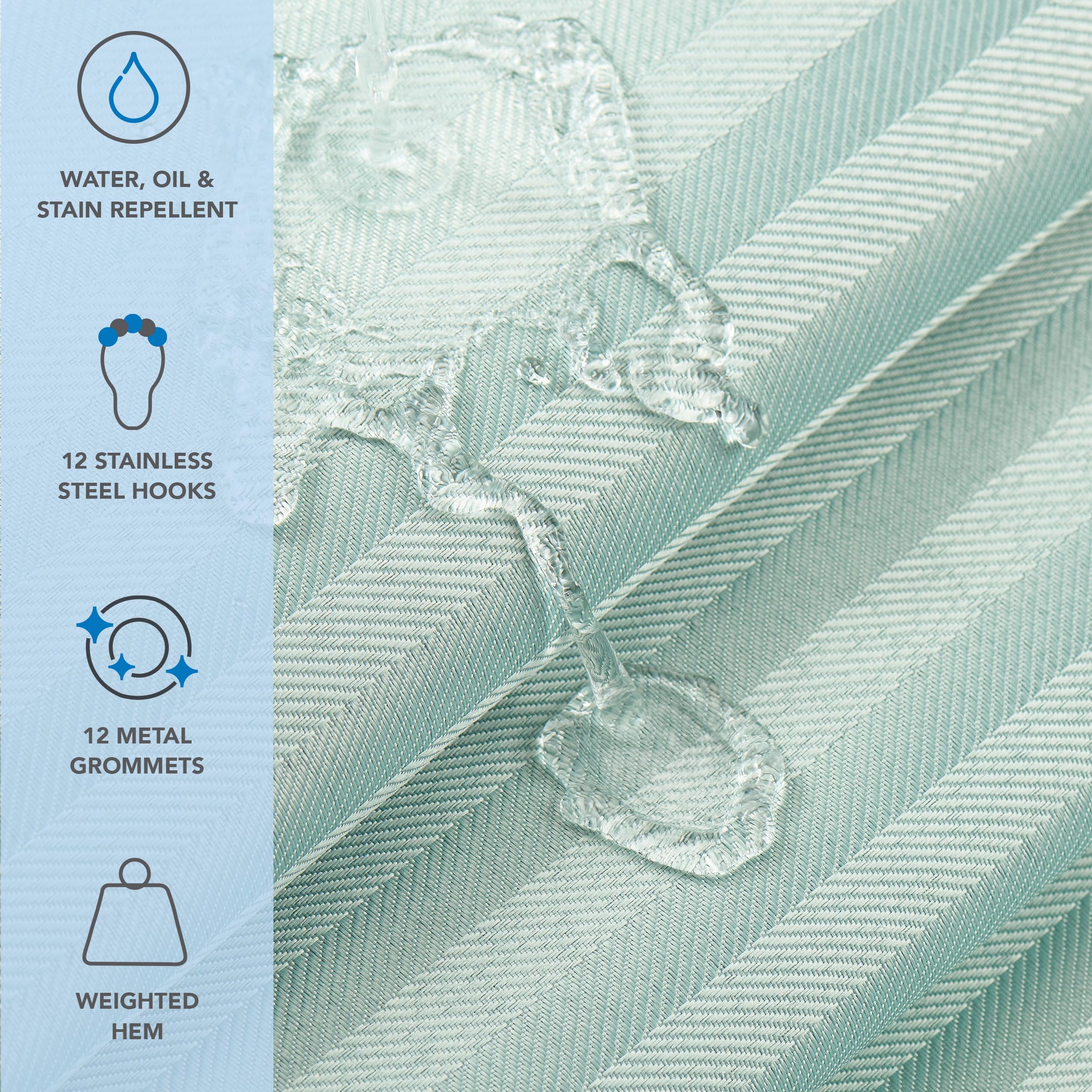 Arkwright Bathroom Shower Curtain Set - Stainless 12 Metal Hooks, Modern Damask Woven Washable Fabric With Weighted Hem & Rust-P