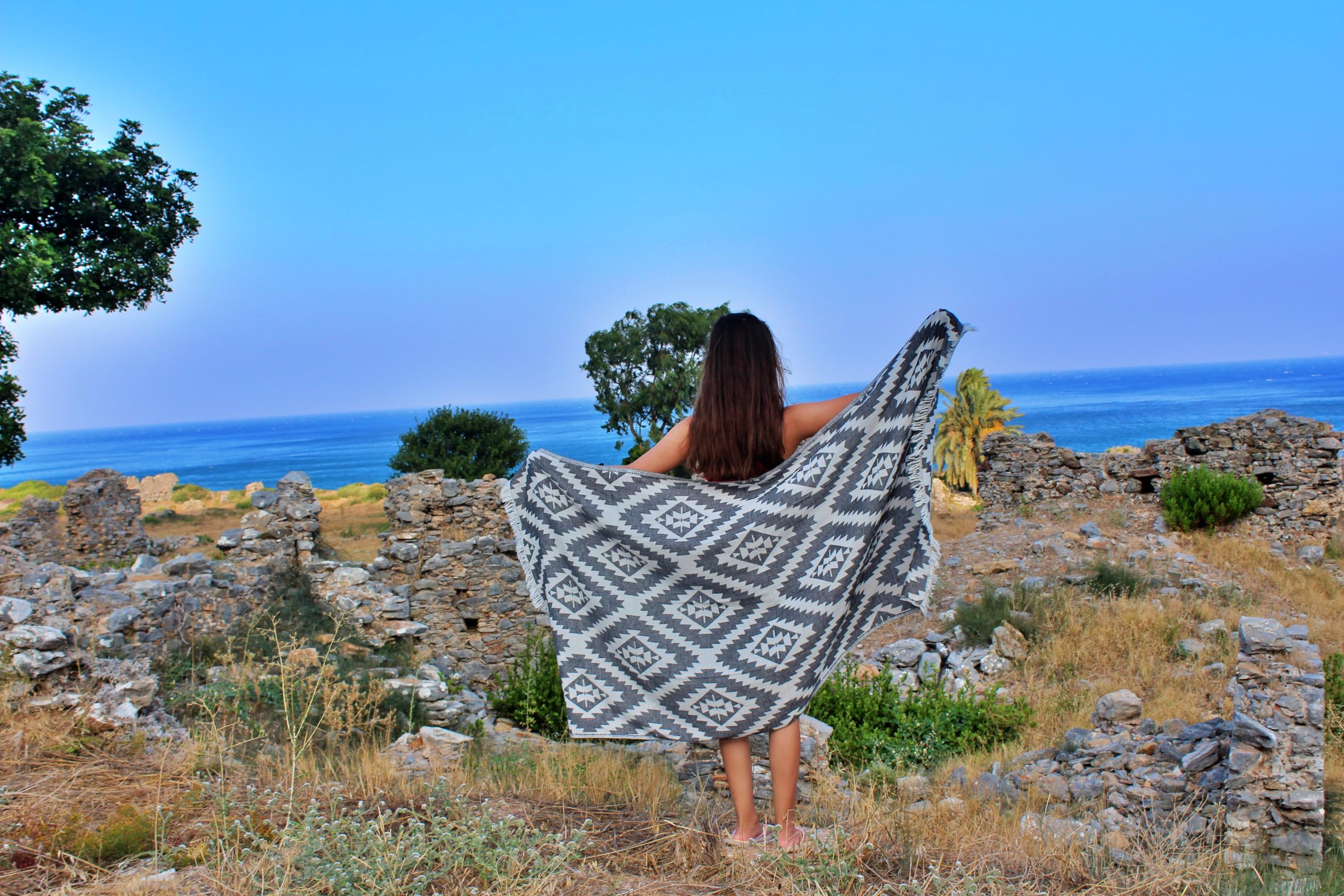 Bersuse 100% Cotton Zipolite Turkish Towel Beach Towel Bath Towel Dual Layer Peshtemal Beach Blanket Beach Essentials - 37X70 In