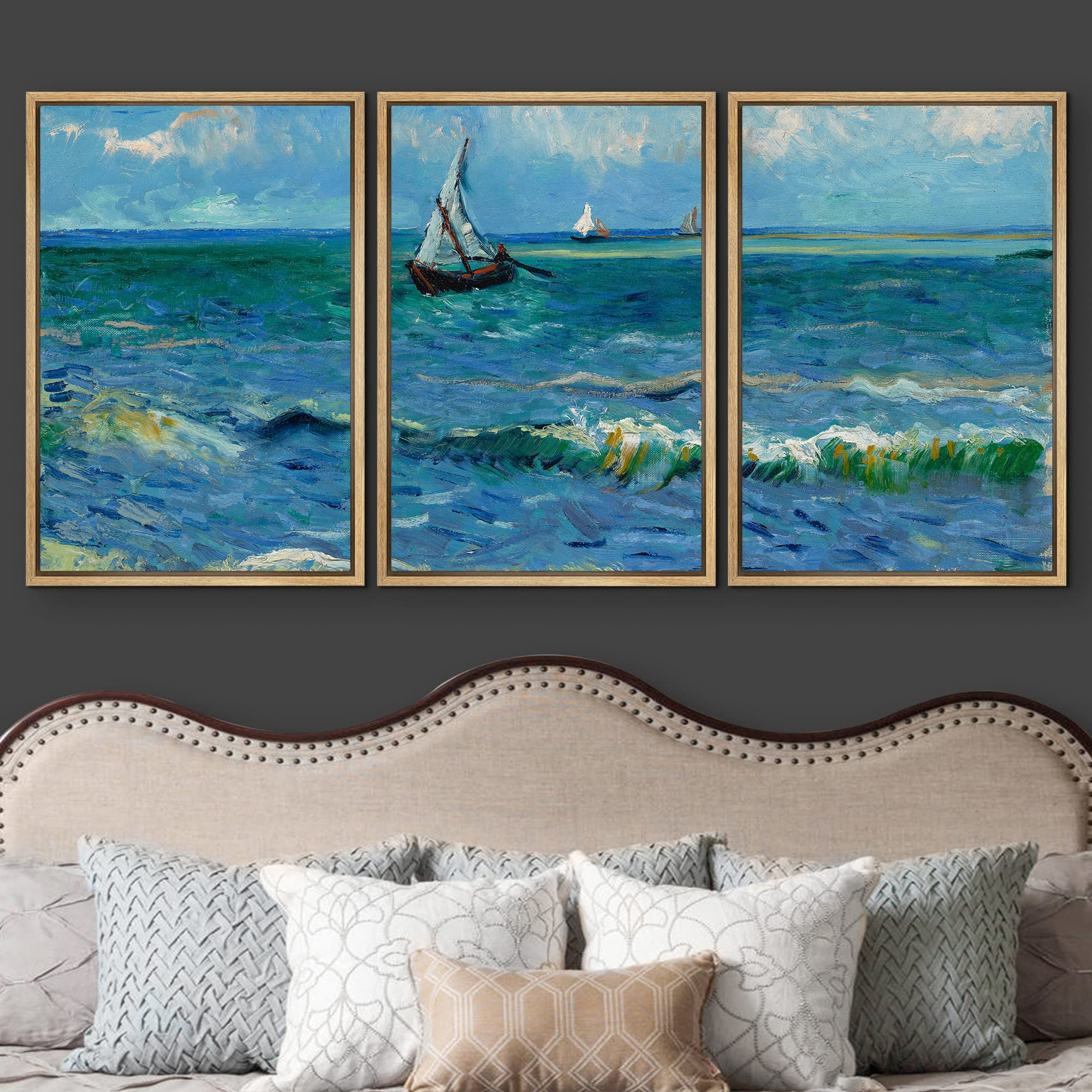 Wall26 Framed Canvas Print Wall Art Set Seascape By Vincent Van Gogh Nature Wilderness Illustrations Fine Art Relax/Calm Multico