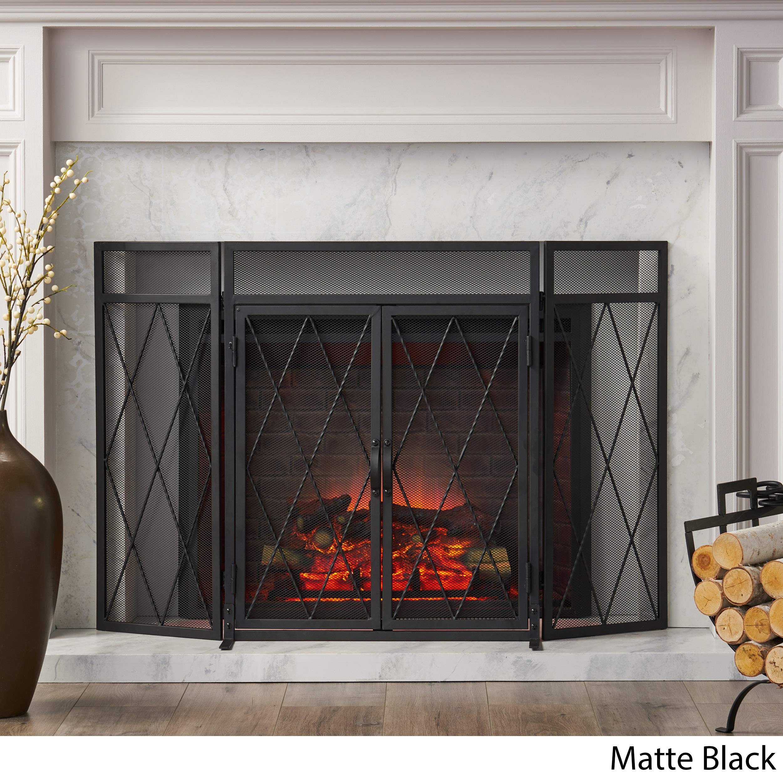 Christopher Knight Home Laurel Iron Folding Fireplace Screen, Matte Black