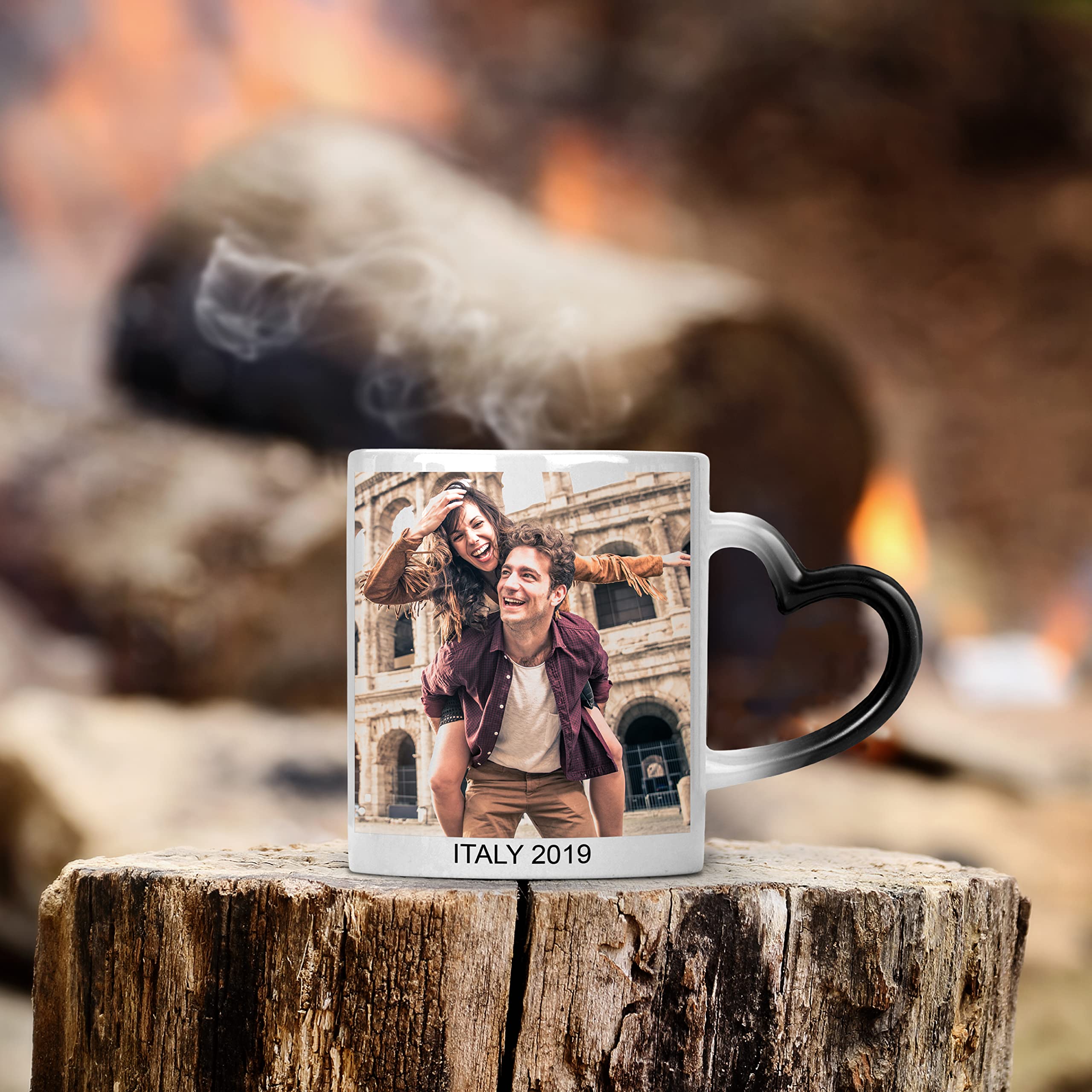 Custom Heat Sensitive Photo Mug, Heart Handle Picture Mug - 11 OZ - Add Photo, Logo, Picture or Text, Personalized Magic Color C