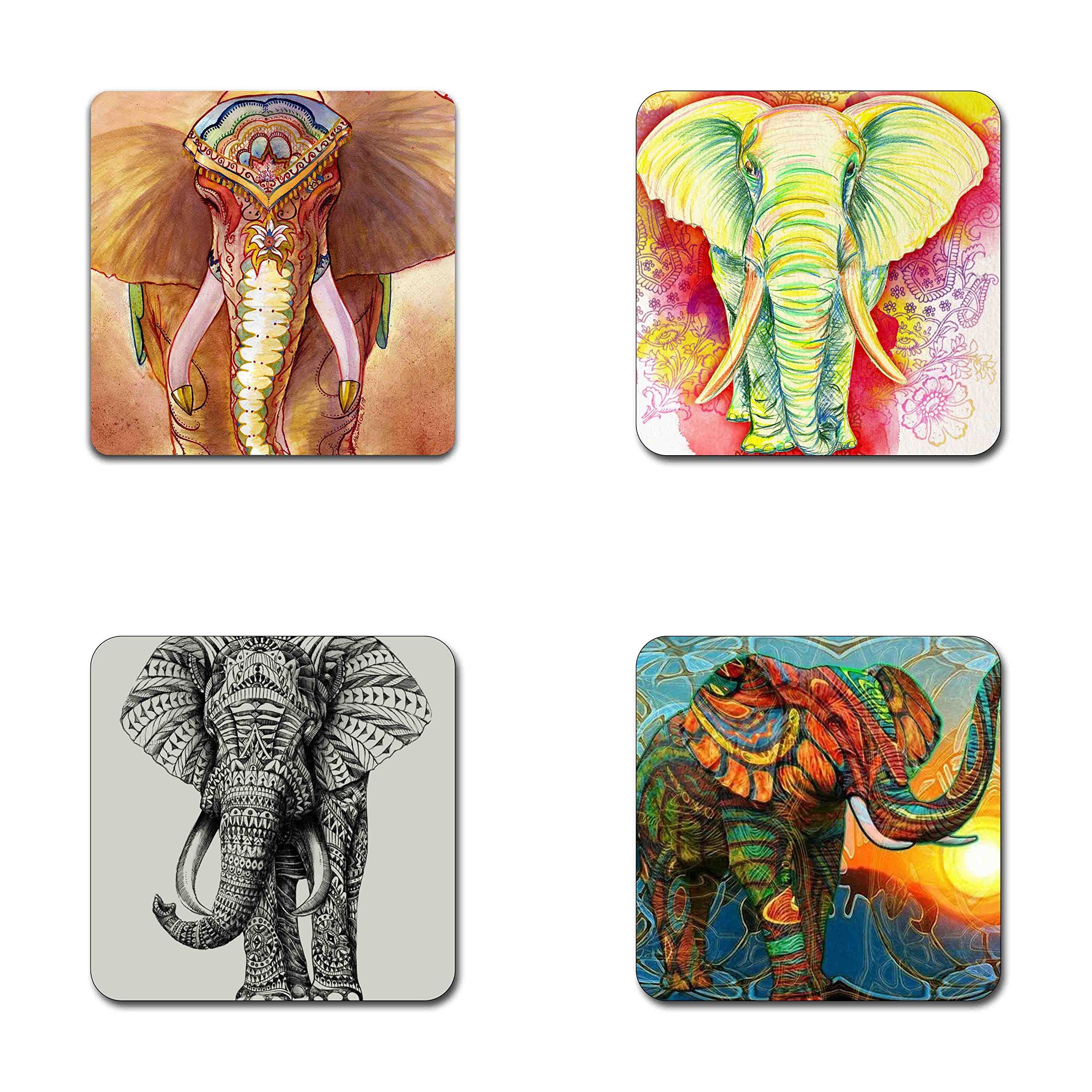Elephant Pattern Square Coaster Set - Made Of Recycled Rubber - Set Of 4