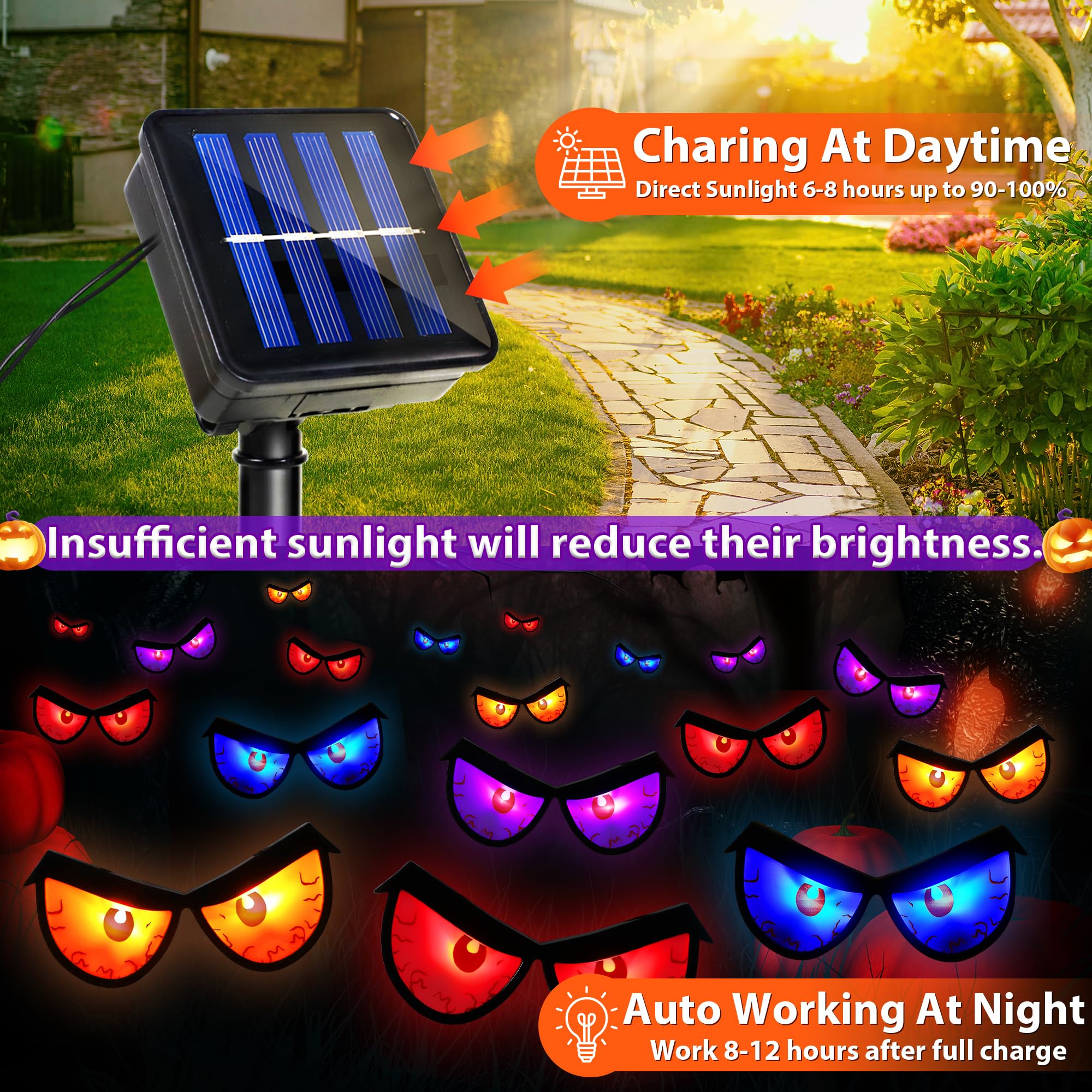 Solar Halloween Spooky Eyes Lights for Bushes, 5 Pairs Flashing Glowing Eyes Halloween Decorations Outdoor, Blinking Eye Lights
