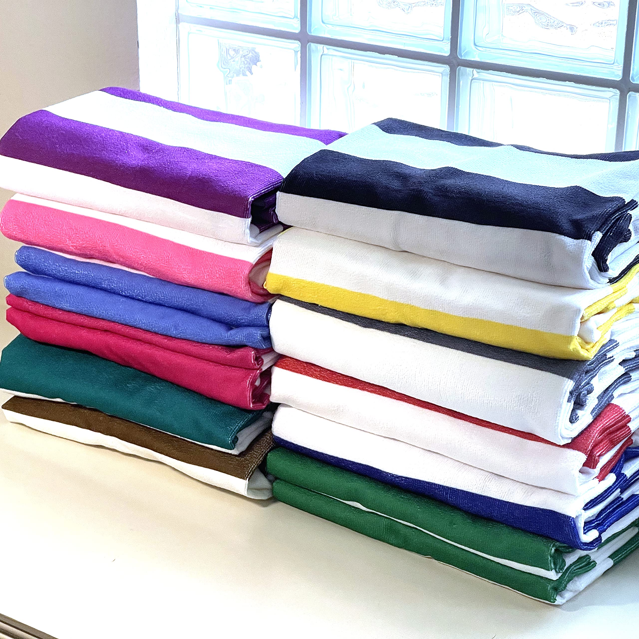 Allgala Oversize 40X70 Inch (1X1.8M) Cabana Stripe Design Microfiber Beach Towel-Black (Pack Of 2)-Bt81232