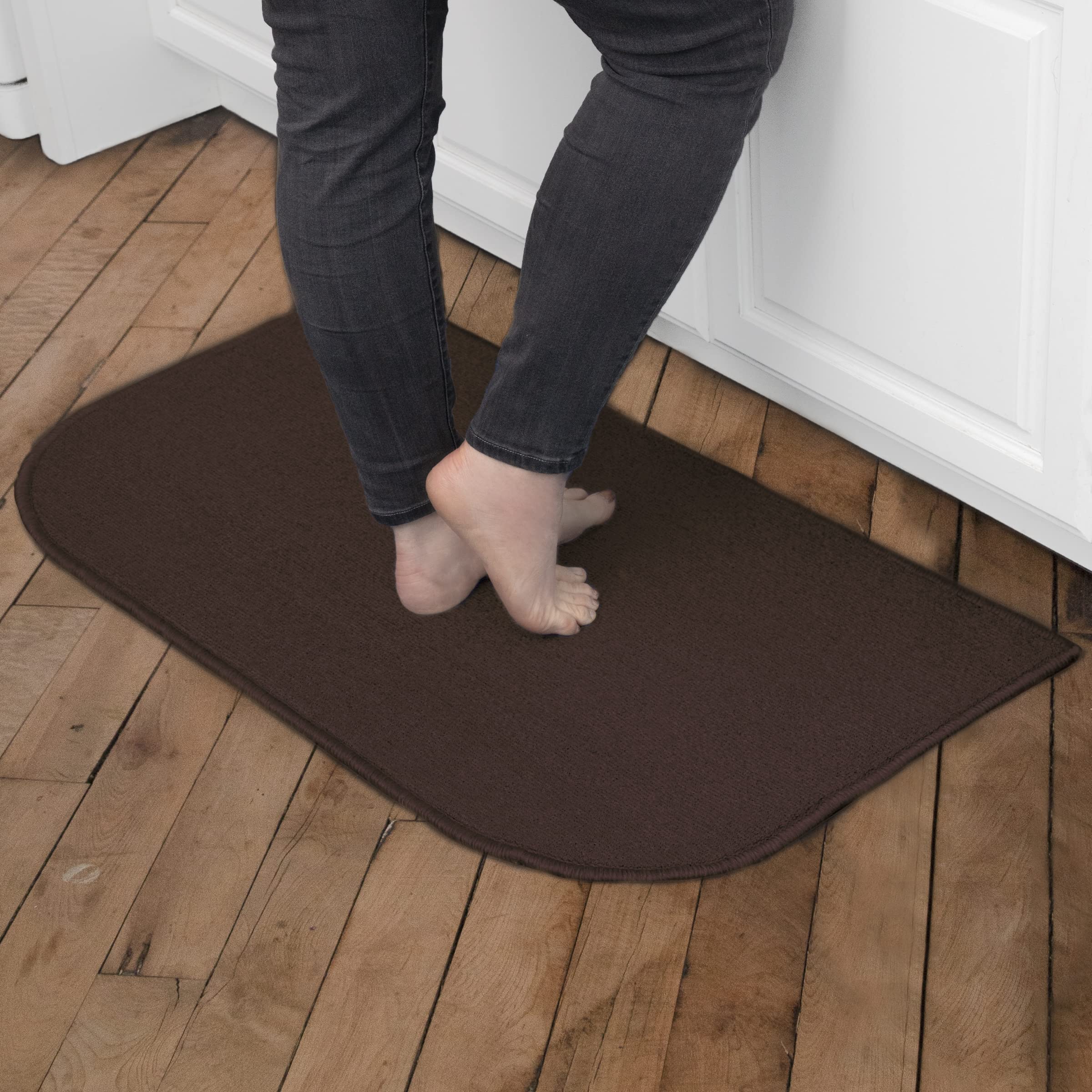 Ritz Solid Accent Rug: 18 x 30 Stain Resistant Kitchen or Living Room Floor Mat - Non-Slip Latex Backing, Machine Washable, Choc