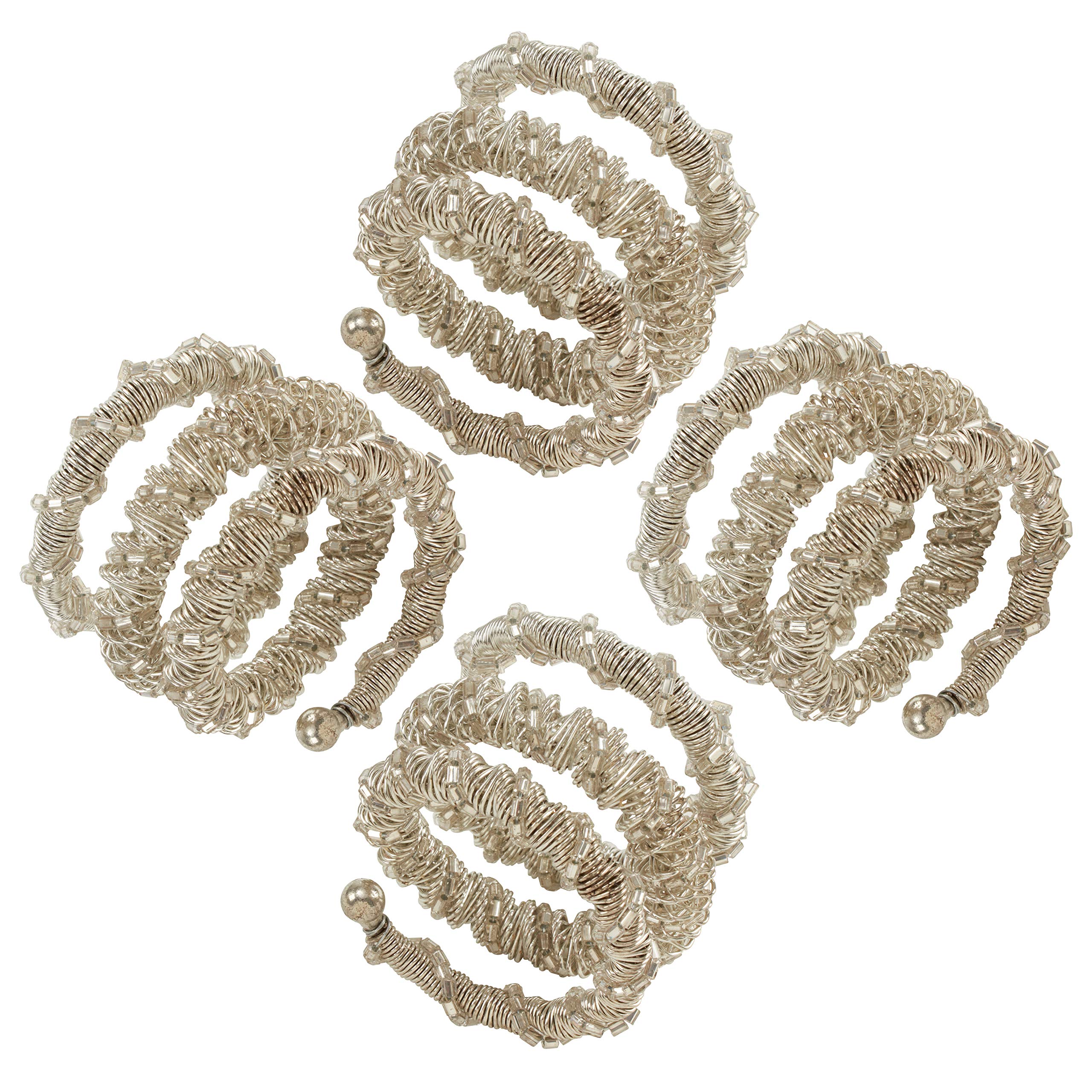 'Saro Lifestyle Collection Spiral Napkin Rings (Set Of 4), Diameter: 1.5'', 2''W X 2''H X 2''L, Silver'' (Nr328.S)