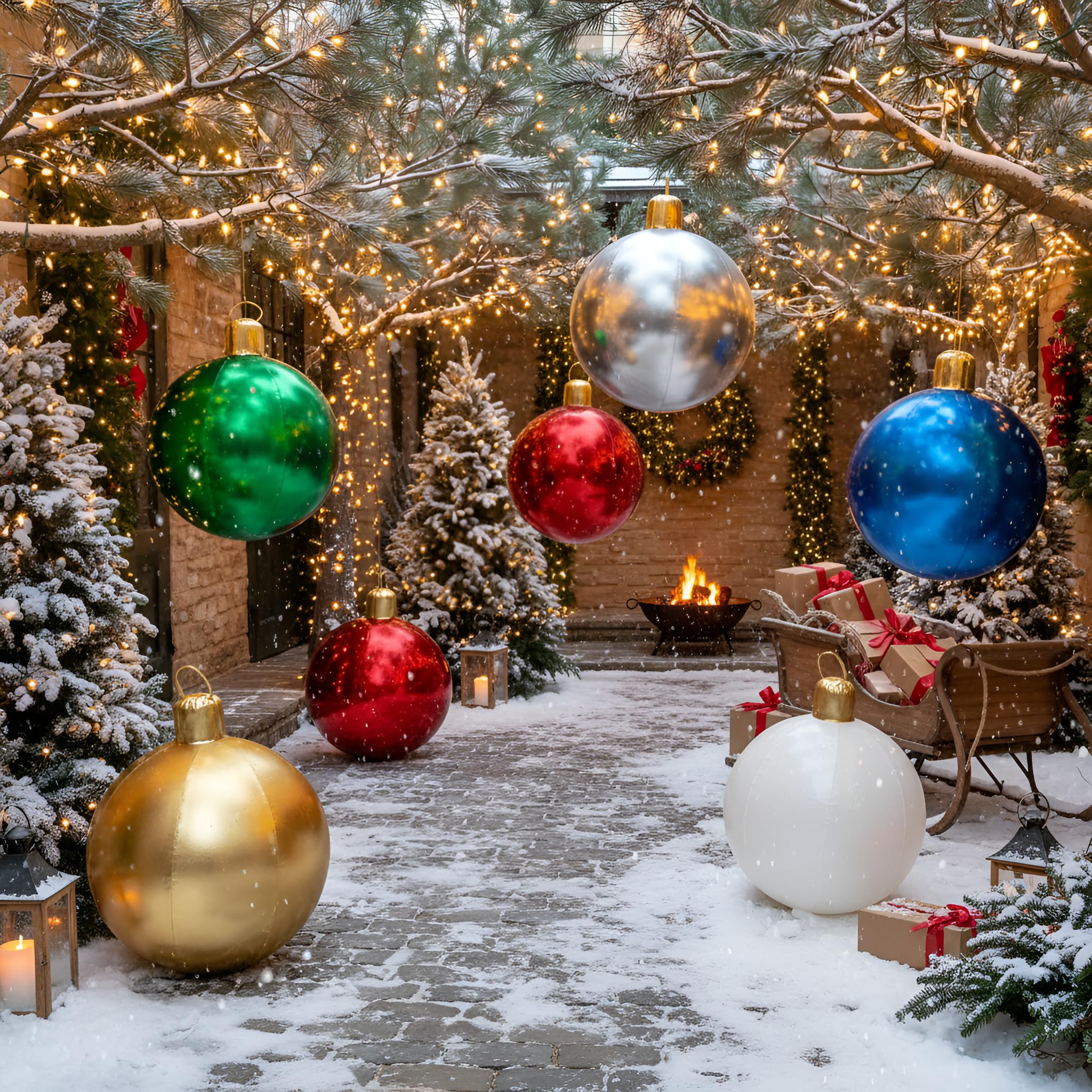 Jetec 6 Pcs 17  Christmas Inflatable Ball Ornament with Glitter Cloth Cover, Large PVC Xmas Blow Up Ornaments Holiday Blow Ball