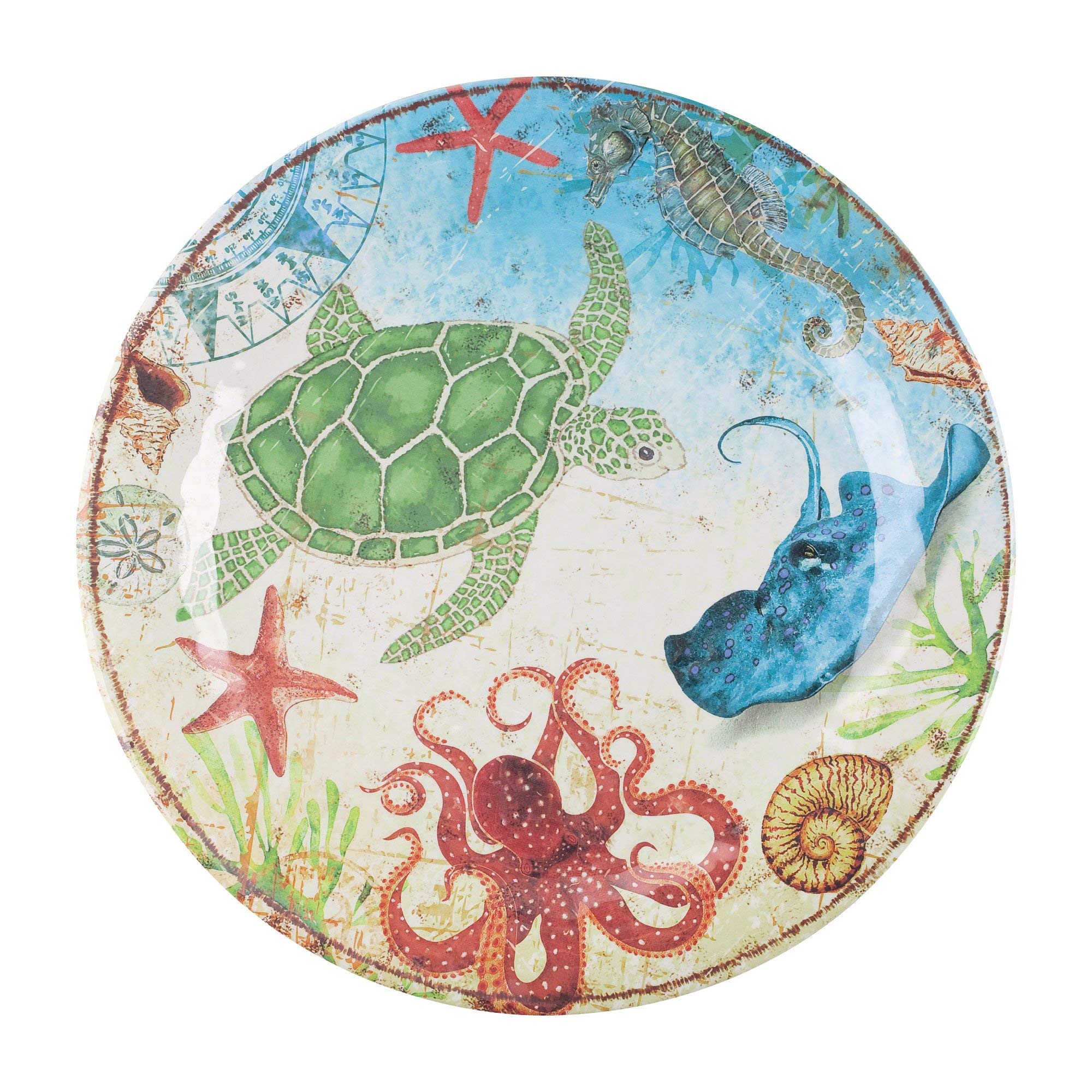 UPware 12-Piece Melamine Dinnerware Set, Includes Dinner Plates, Salad Plates, Bowls, Service for 4. (Sea Turtle)