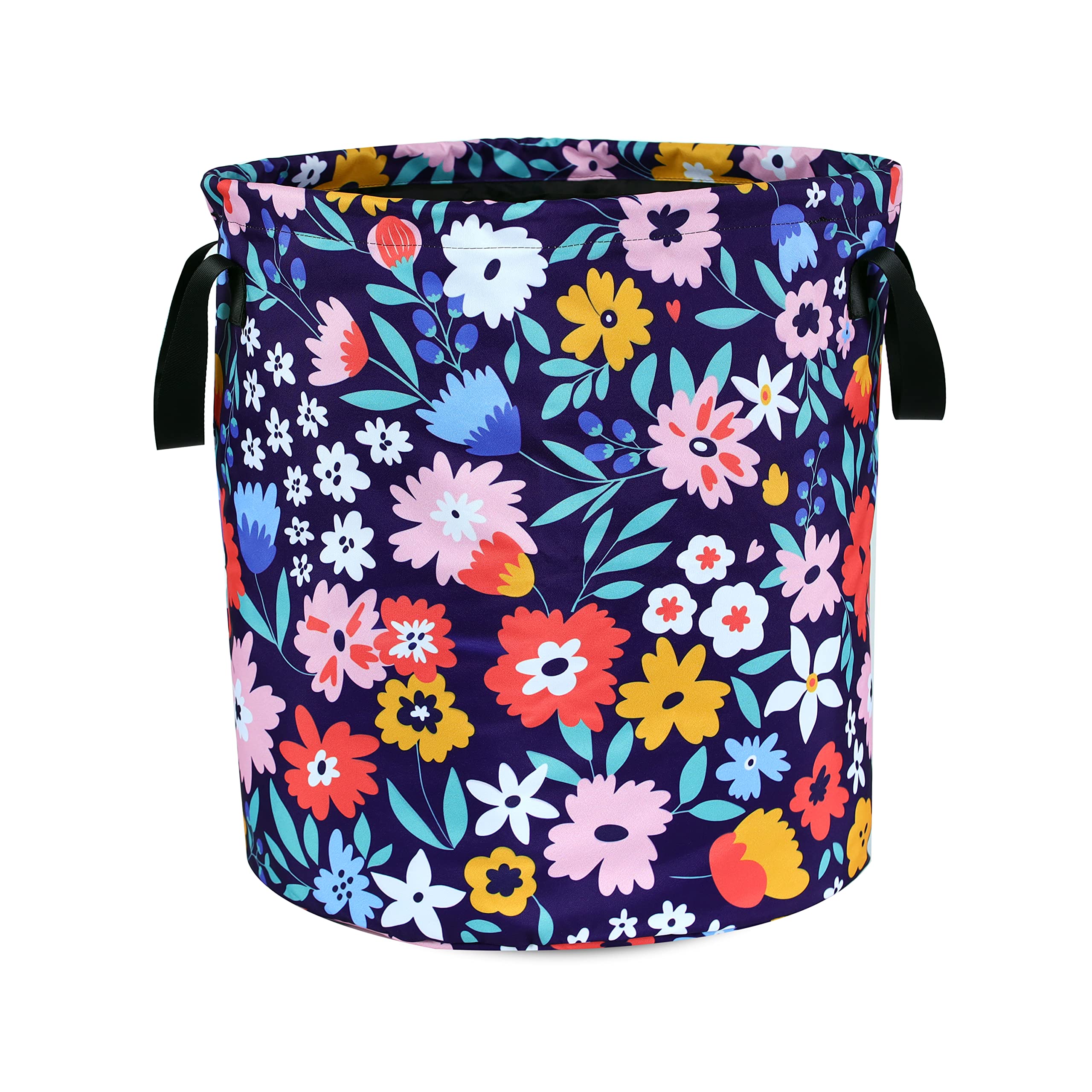 Folk Floral Art Laundry Basket Beautiful Flowers Foldable Waterproof Oxford Cloth Funny Tote Bag Laundry Hamper Clothes Storage