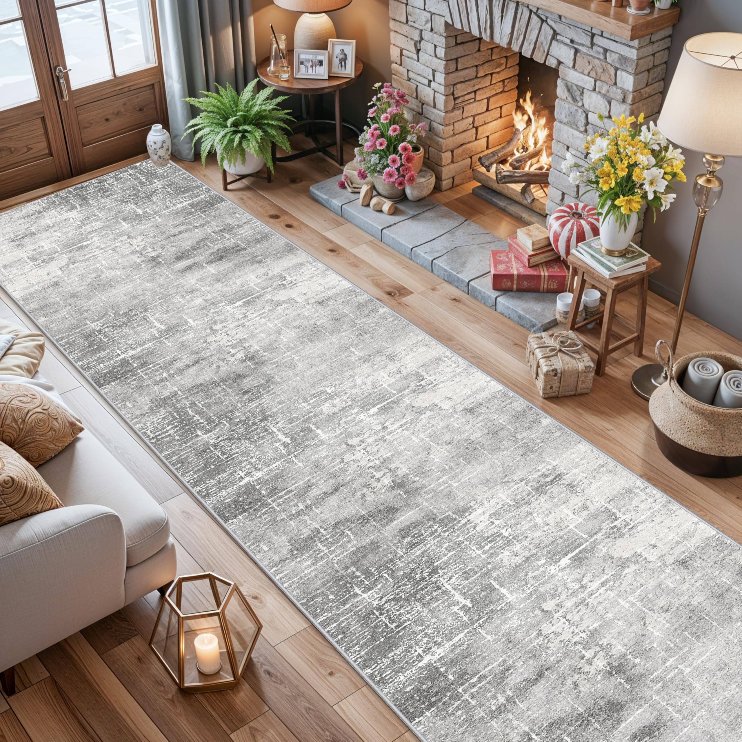 26x14 Abstract Kitchen Area Rugs: Farmhouse Washable Non-Slip Long Hallway Rug Soft Stain-Resistant Entryway Bathroom Floor Mat