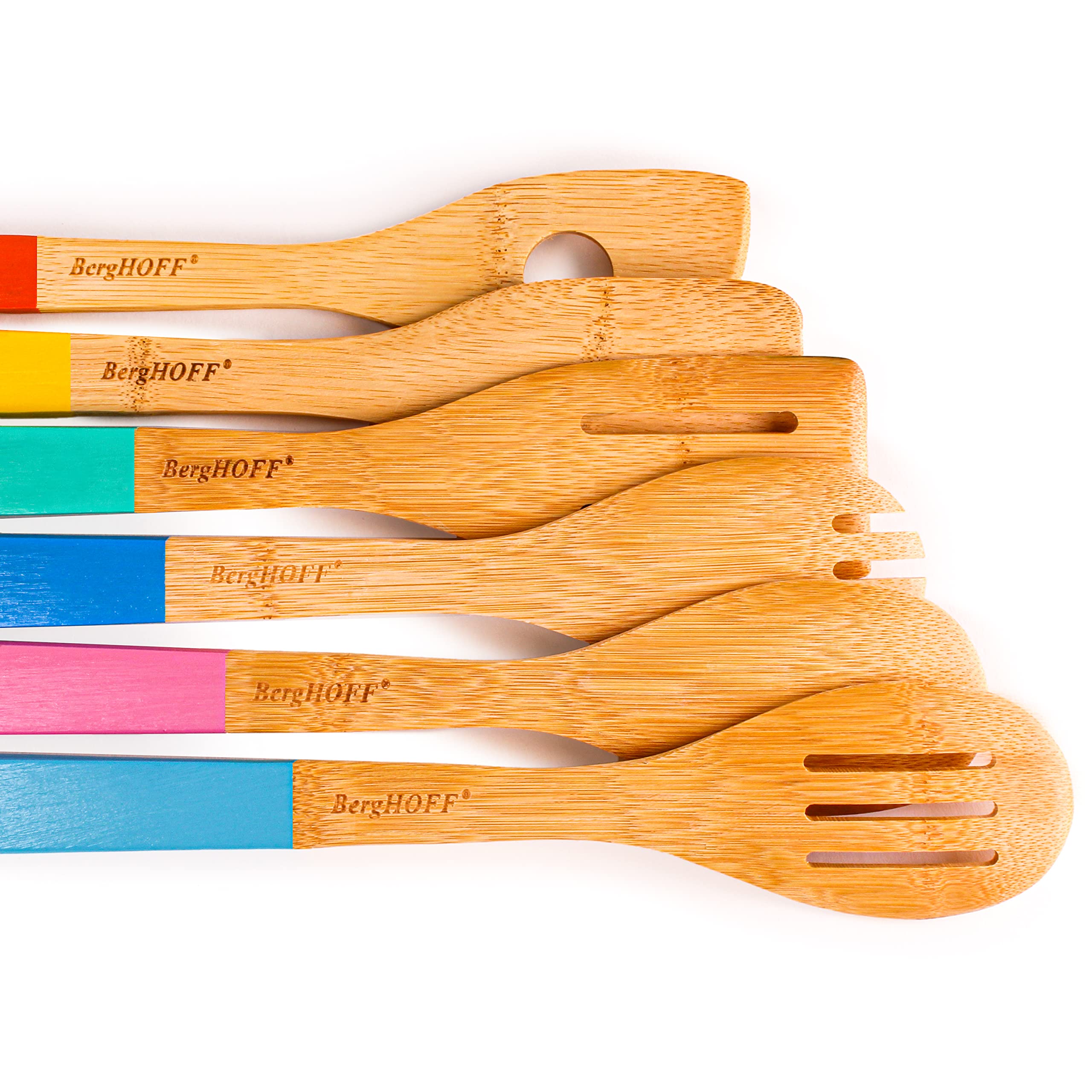 Berghoff Bamboo 6Pc Utensil Set, Slotted & Plain Spatula, Slotted Spoon, Serving Spoon, Spaghetti Spoon, Salad Spoons 12'' Multi