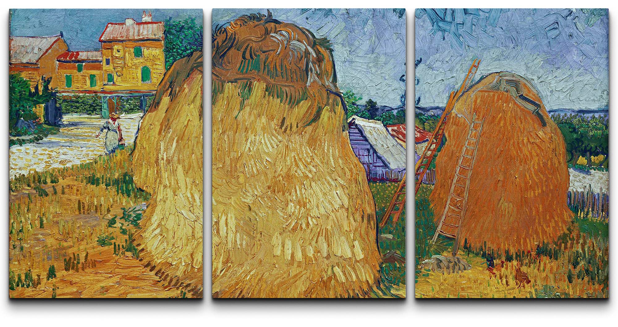 Wall26 Canvas Print Wall Art Set Haystacks In Provence, France Vincent Van Gogh Classical Illustrations Fine Art Decorative Hist