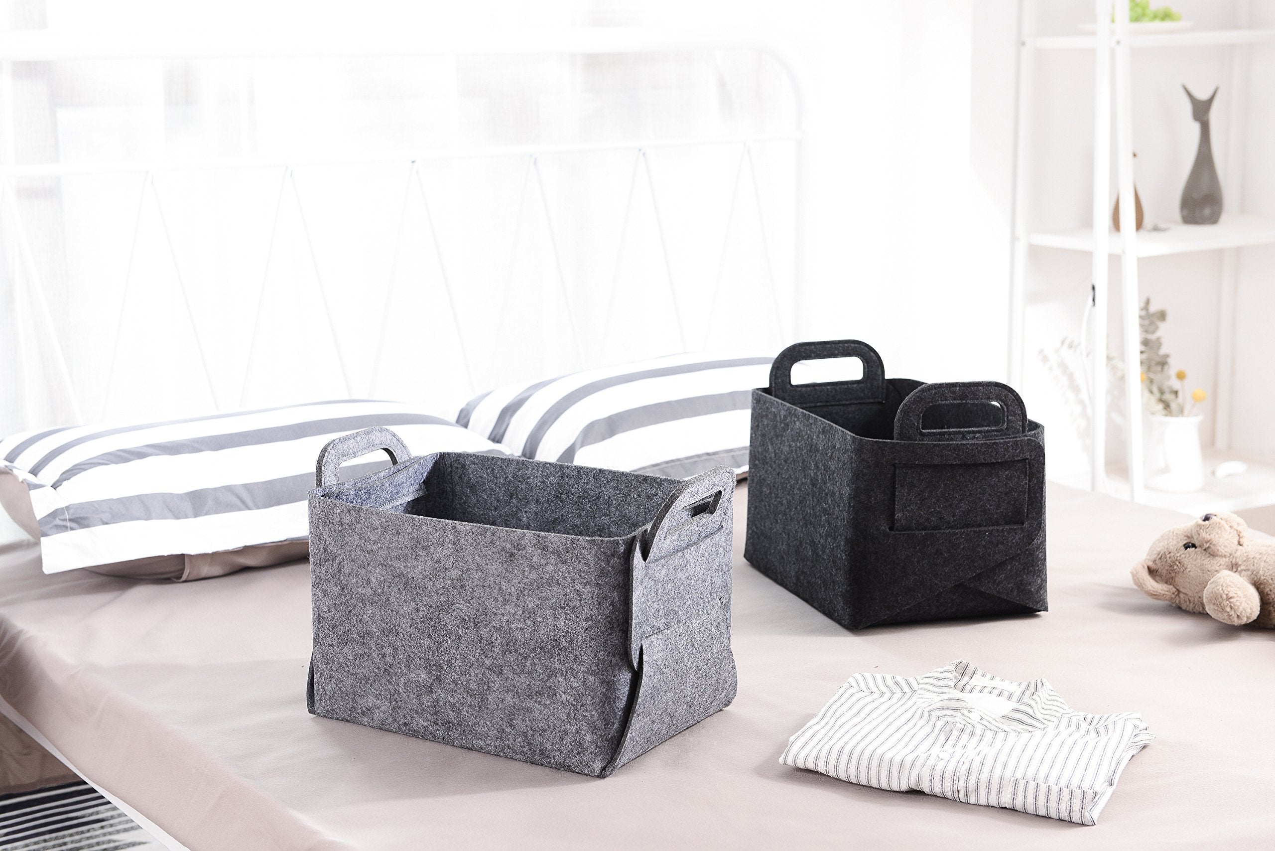 Storage Basket Felt Storage Bin Collapsible & Convenient Box Organizer with Carry Handles for Office Bedroom Closet Babies Nursery Toys DVD Laundry Organizing