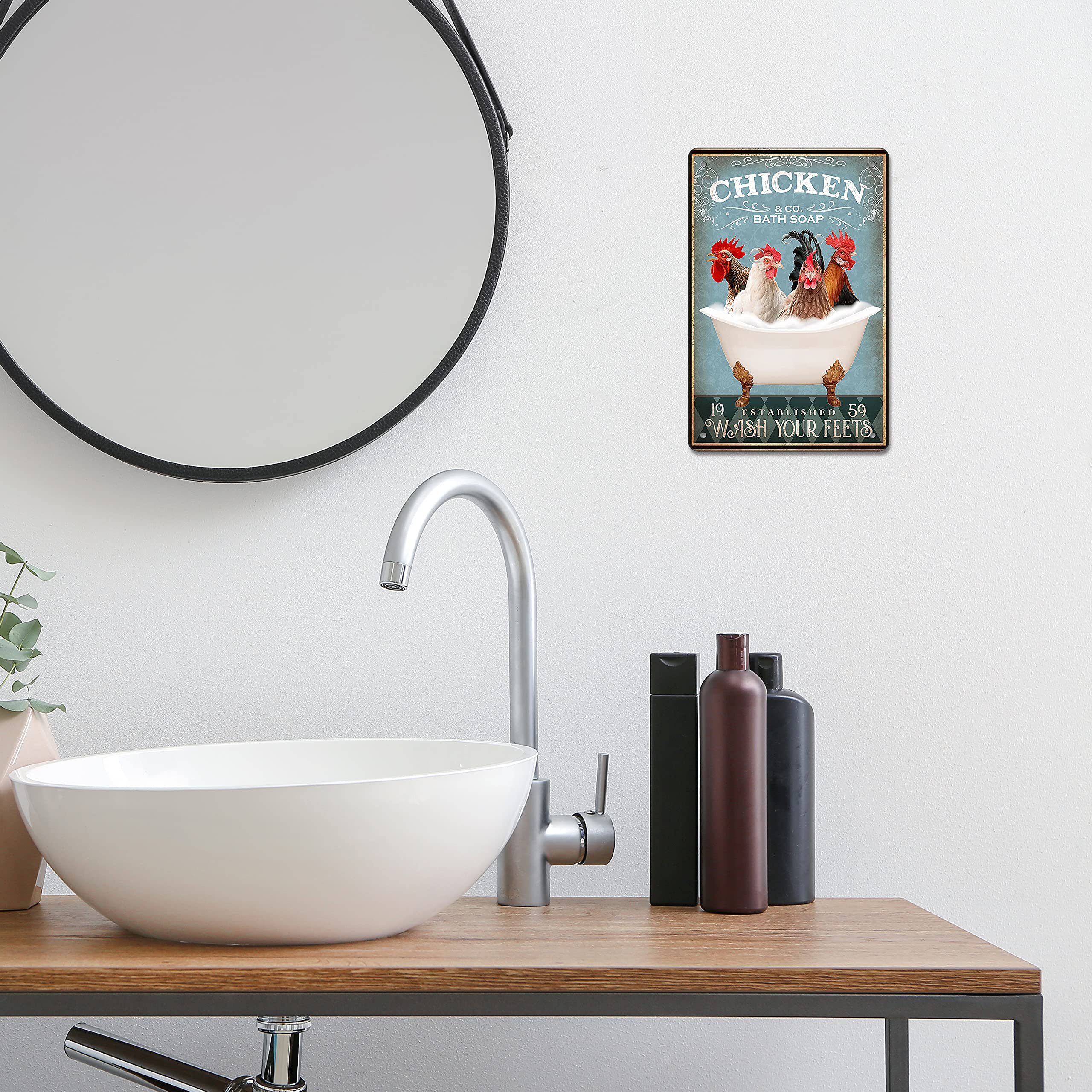Funny Chicken Decor Bathroom Decor Bathtub Decor Chicken Coop Accessories Farm Decor Chicken Signs Wall Art Poster Retro Poster Bar Home Bathroom Wall Decoration Sign 8x12 Inch