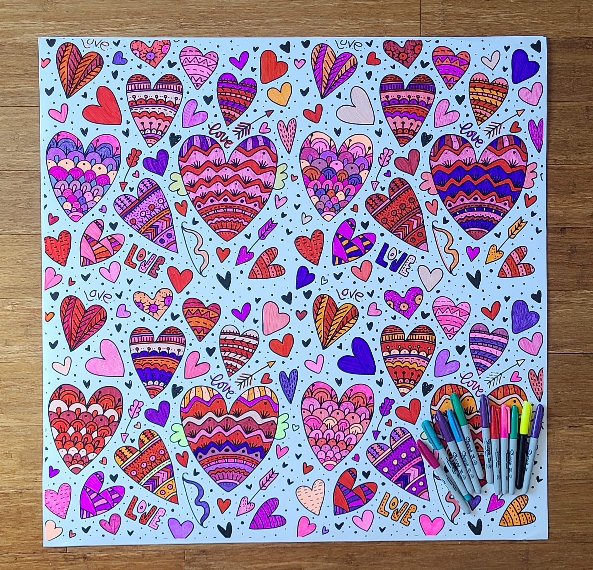 SJPRINTER Giant Coloring Poster for Kids and Adults - Great for Care Facilities  Schools  Group and Family Activities (Square Love  30'' x 30'')