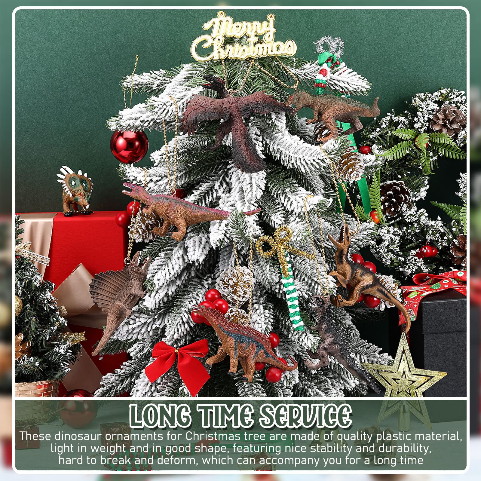 Batiyeer 8 Pcs Dinosaur Ornaments for Christmas Tree Hanging Xmas Ornaments Dinosaur Themed Birthday Party