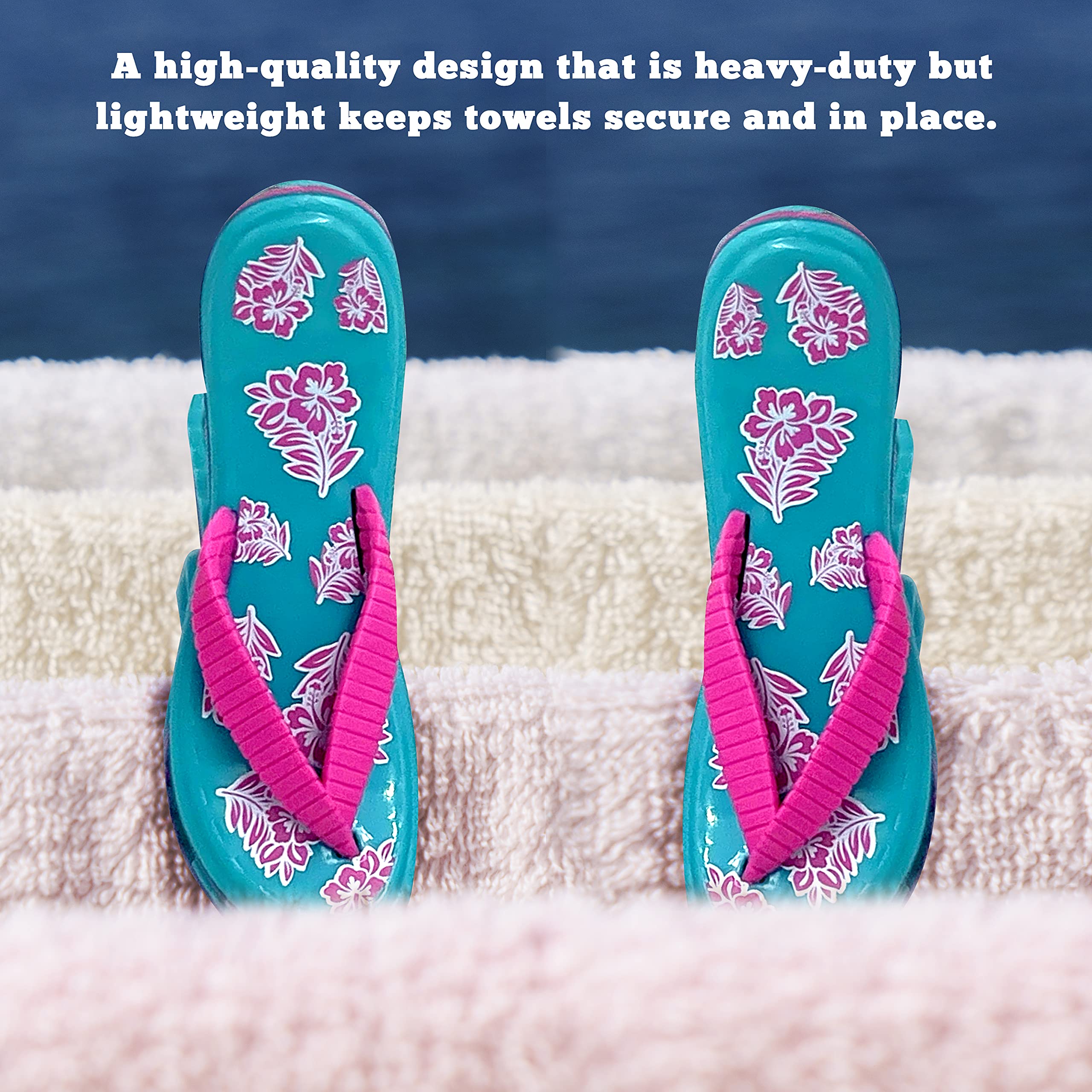 PERFORMORE Flip Flop Beach Towel Clips (Pink Strap)  Set of 2  Portable Towel Holder Clips  Secure Clips for Beach Chairs Deck Patio Pool Boat Cruise Lounge Chair Accessories
