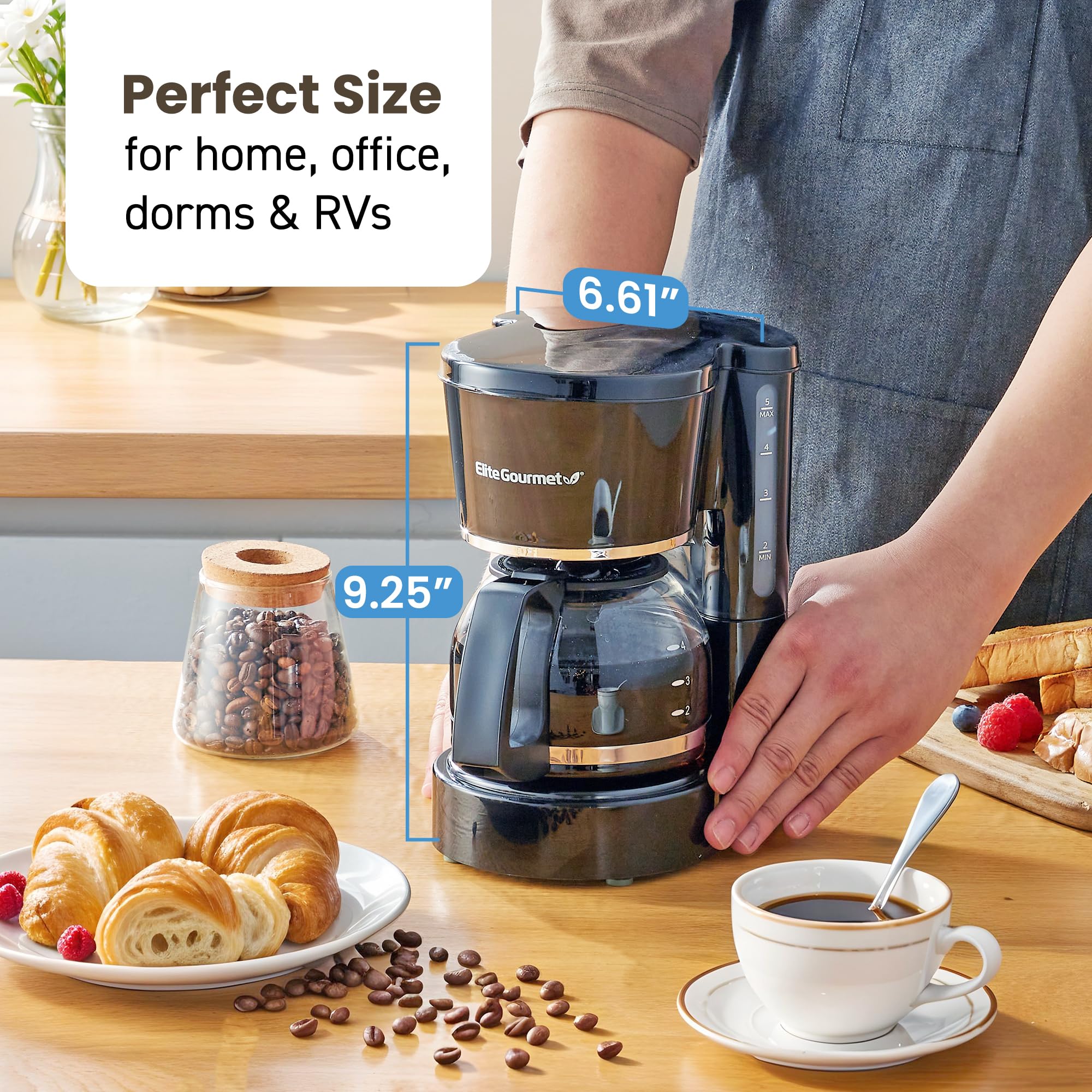 Elite Gourmet Ehc-5055 Automatic 5-Cup Brew & Drip Coffee Maker With Pause N Serve Reusable Filter, On/Off Switch, Water Level I