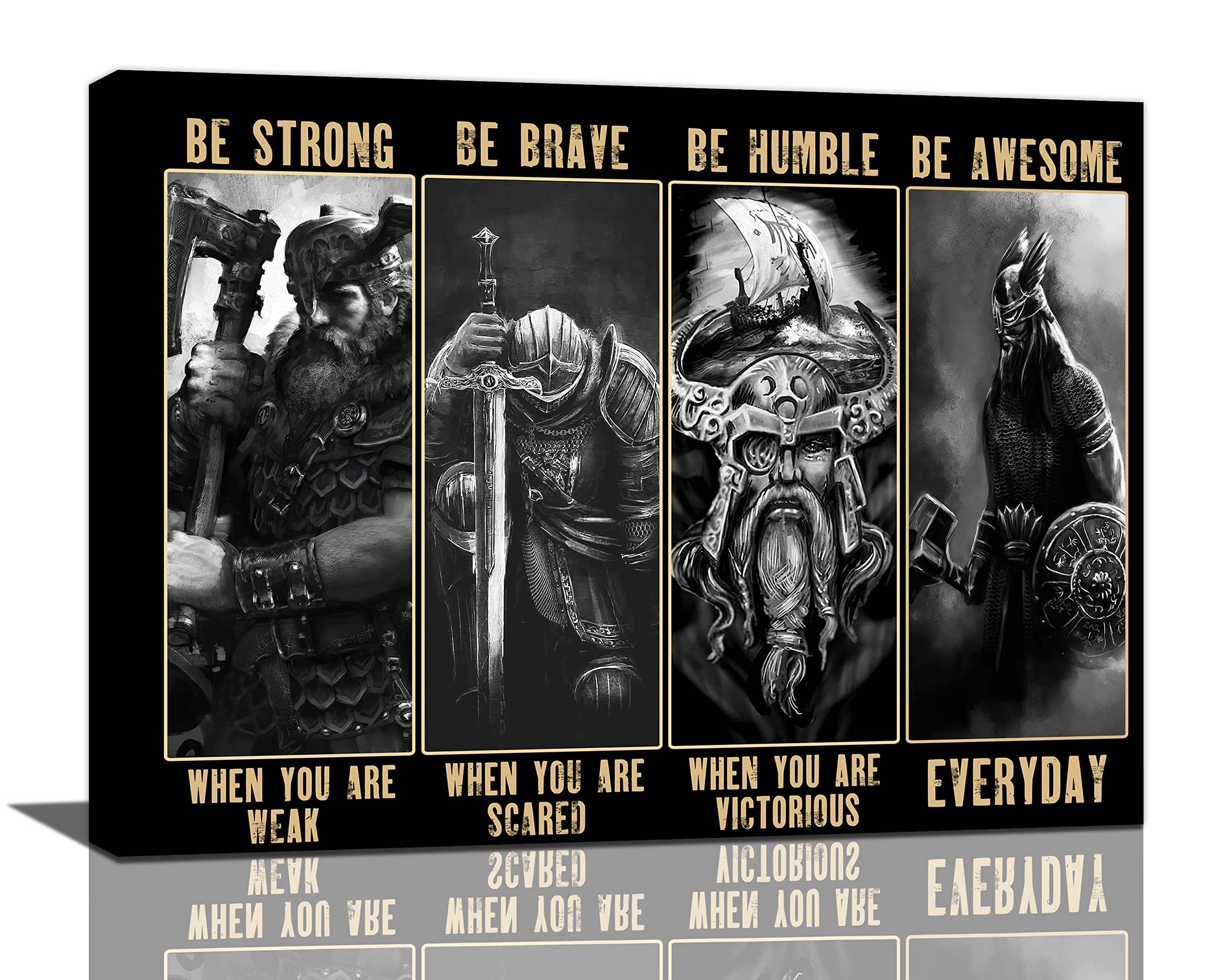 Viking Warrior Wall Art Viking Samurai Picture Wall Decor Be Strong Inspirational Quotes Canvas Painting Prints Vintage Motivati