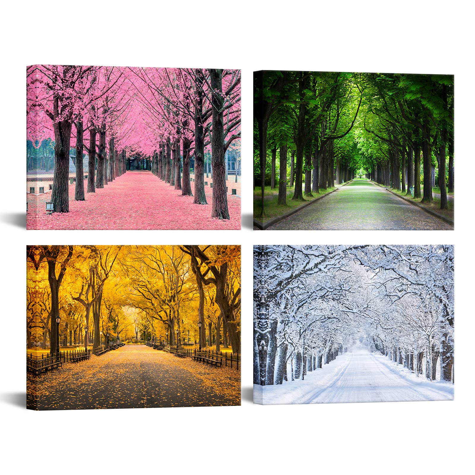 Ilooklike 4 Panels Colorful Trees Canvas Wall Art Four Season Picture Prints Spring Summer Fall Winter Nature Scenery Mural Pain