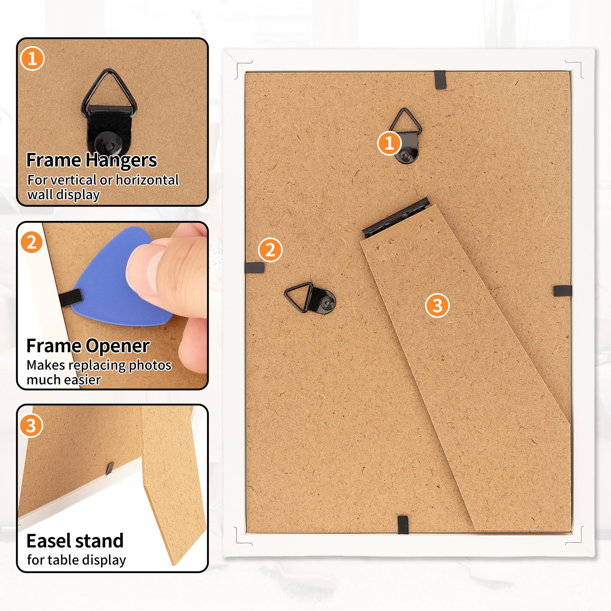 HOMERHYME 5x7 Picture Frame Set of 2, White Photo Frames for Gallery Wall Mounting or Table Display, Display Pictures 4x6 with M