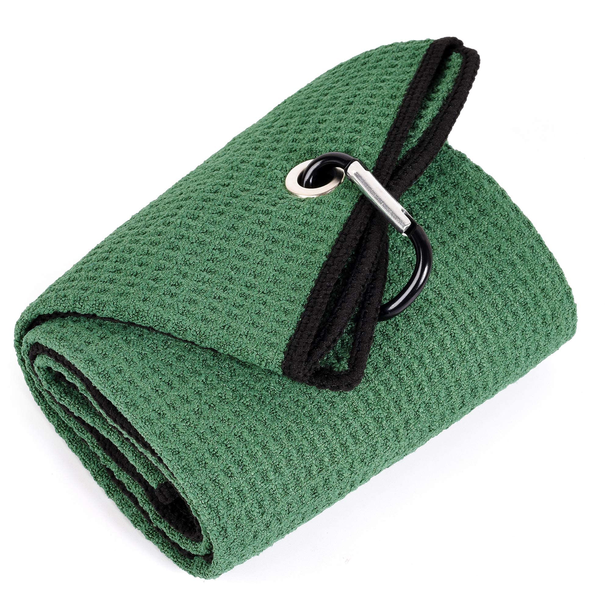 Mile High Life Tri-Fold Golf Towel  Premium Microfiber Fabric  Waffle Pattern  With Heavy Duty Carabiner Clip  Green Golf Towel