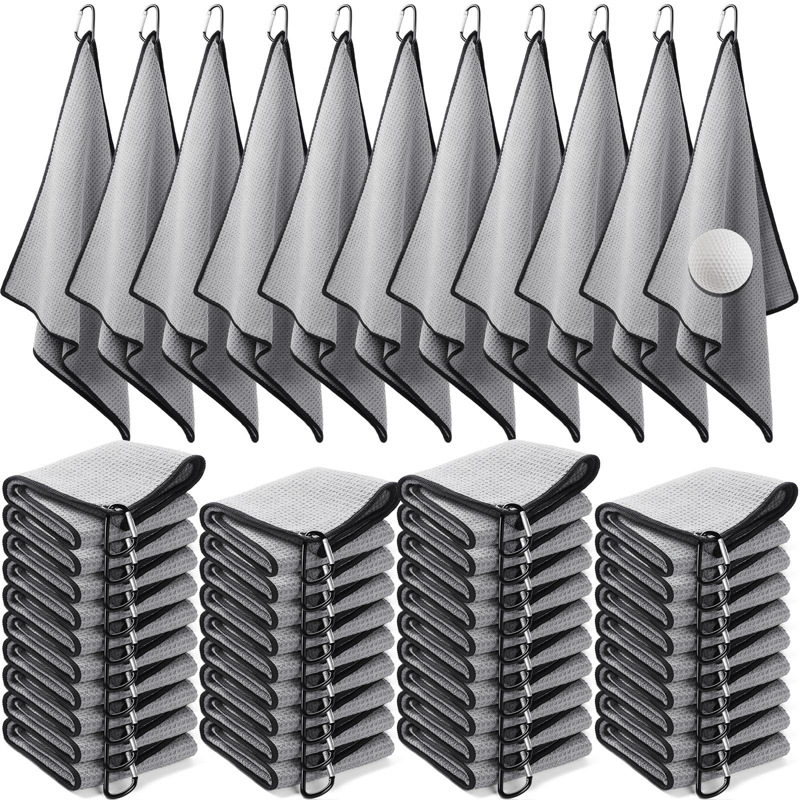 Batiyeer Golf Towels Bulk for Bags, 16x16 Microfiber Waffle Pattern Golf Towel with Clip for Tournament, Club, Fitness(Dark Gray