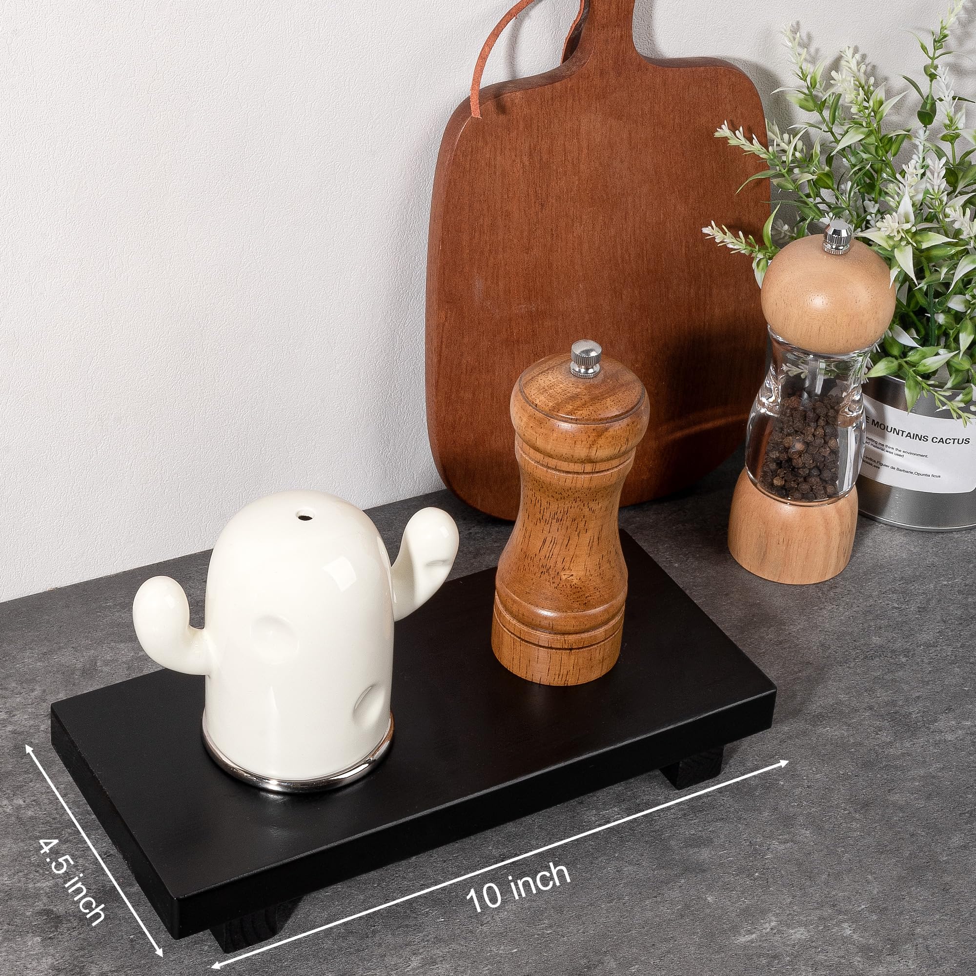 Bathroom Counter Organizer Wood Pedestal Stand Farmhouse Decorative Tray Soap Holder For Kitchen Decor, Large 10'' X 4.5'' - Bla
