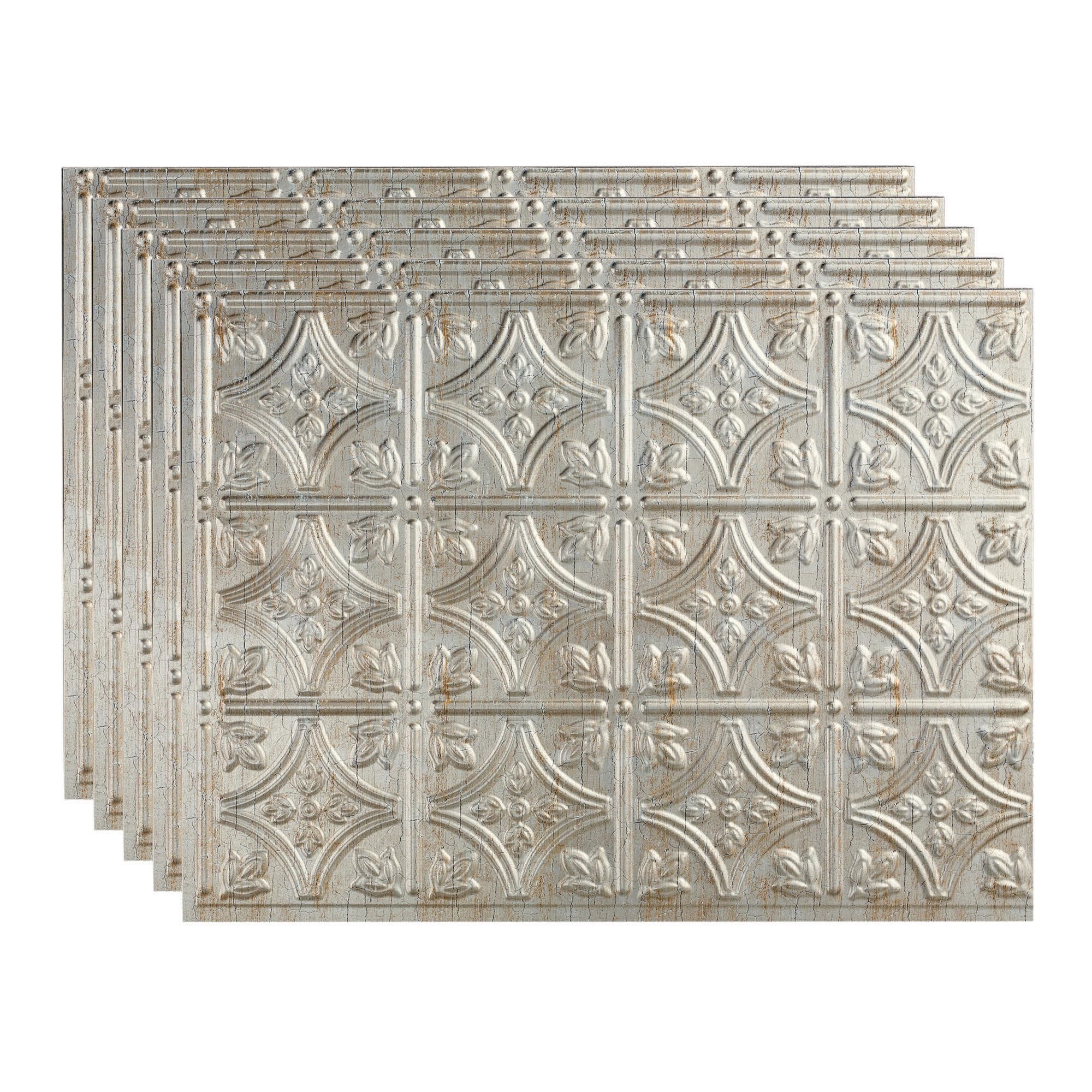 FASDE Traditional Style/Pattern 1 Decorative Vinyl 18in x 24in Backsplash Panel in Vintage Metal (5 Pack)