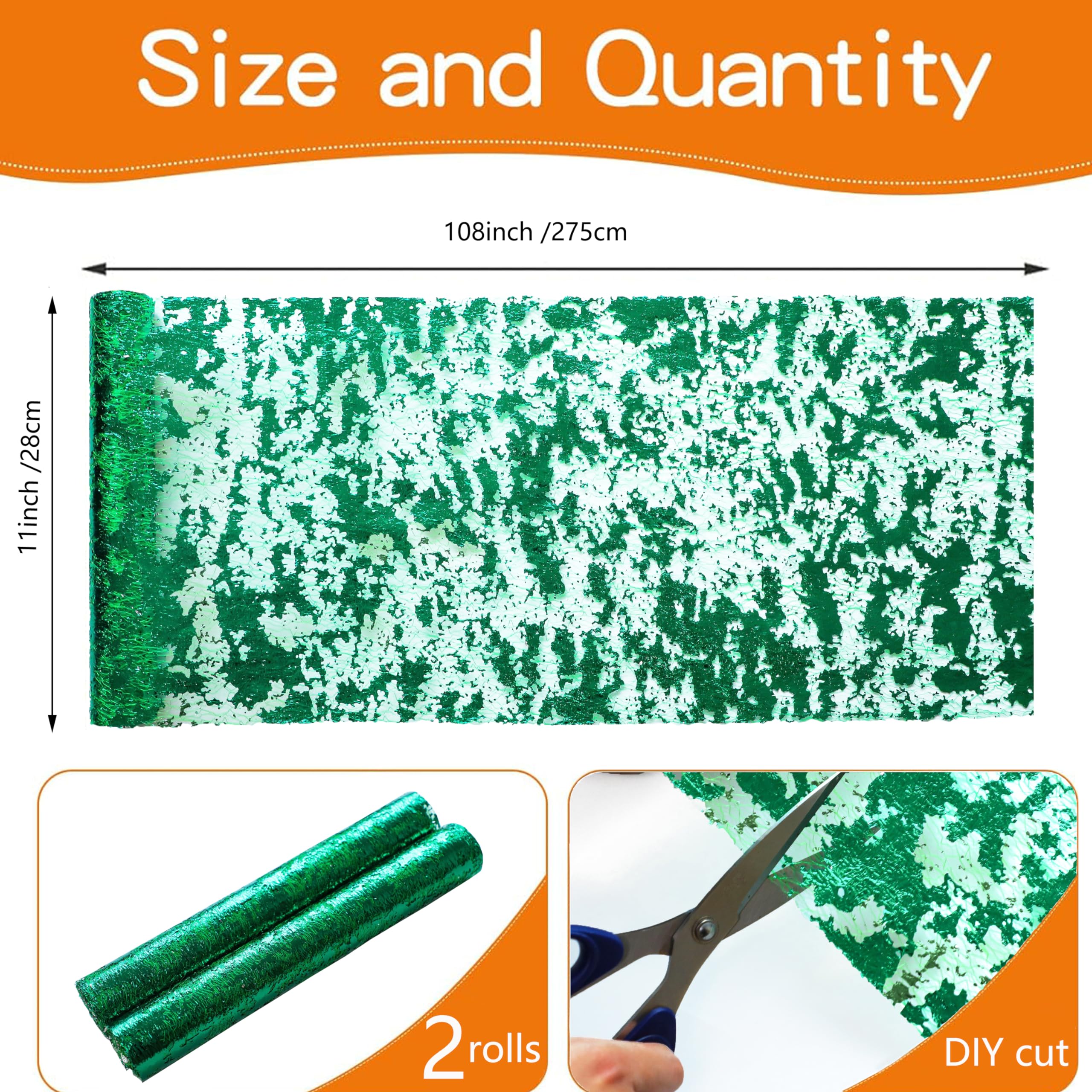 Snowkingdom 2 Pieces Green Table Runner, Christmas Winter Table Decorations, 11X108 Inch Sequin Glitter Metallic Thin Mesh Table