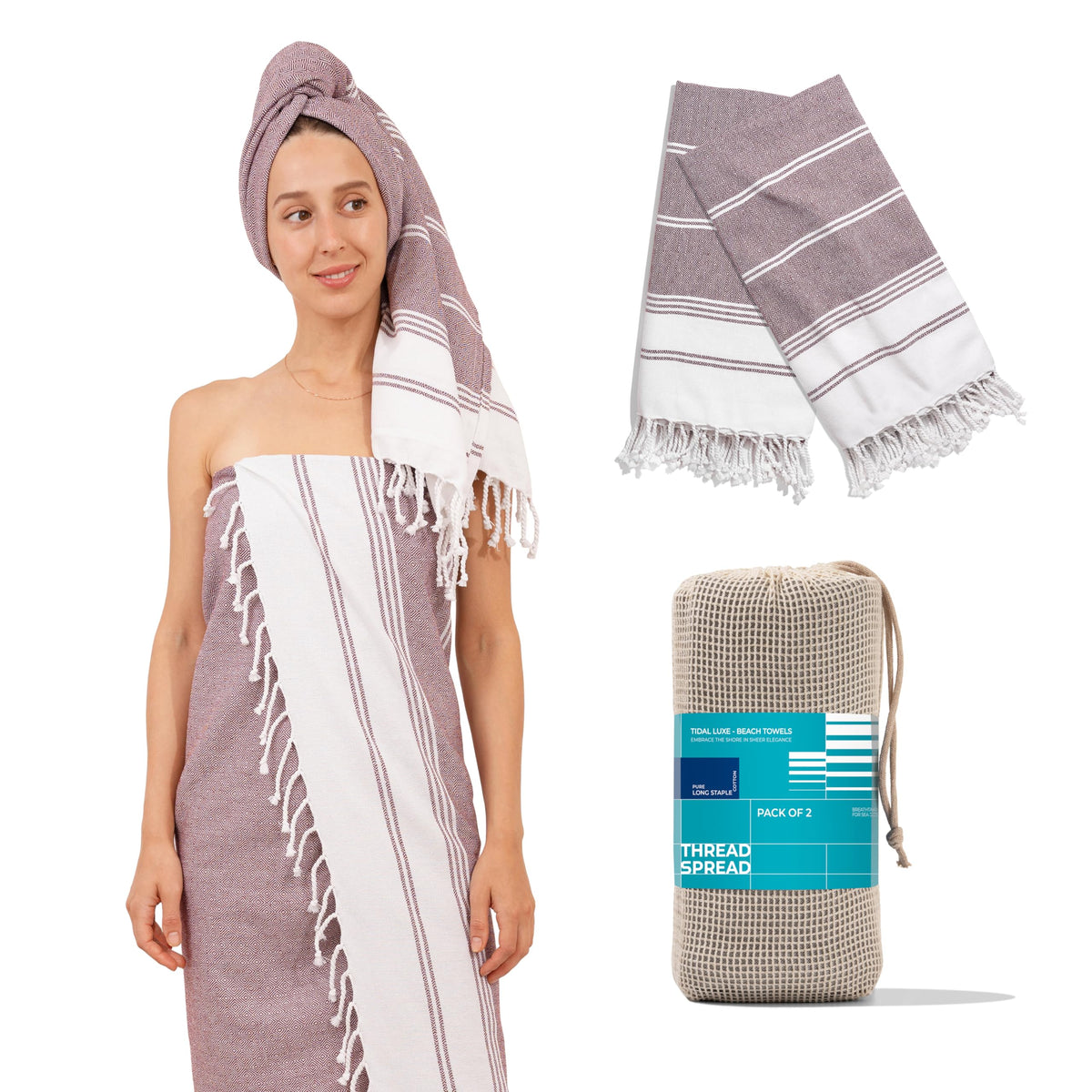 Thread Spread Quick Dry Beach Towel - Turkish Cotton Beach Towels 2 Pack - 39'' X 71'' Sand Proof Beach Towels, Oversized Beach