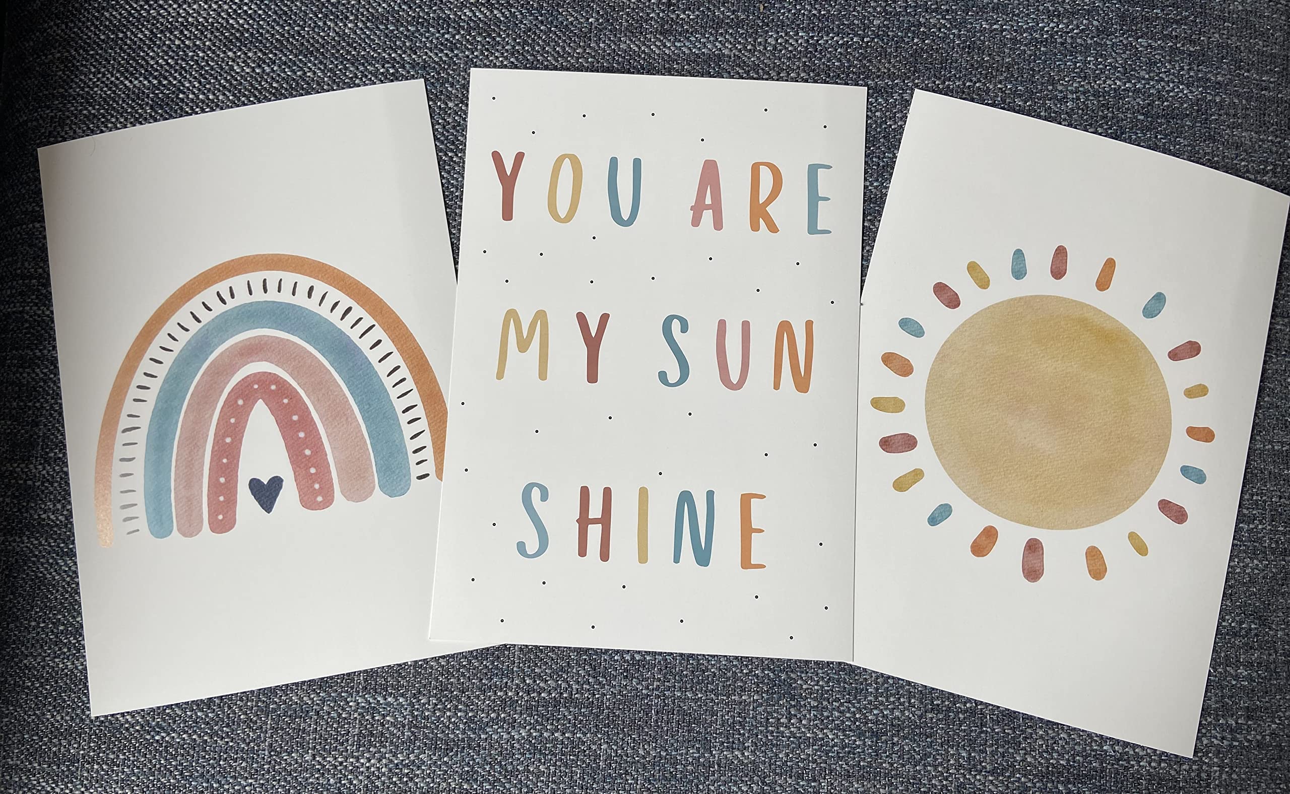 You Are My Sunshine Set Of 3 Unframed Poster Prints, Boho Rainbow Sun, Girls Boys Wall Art Home Decor, Playroom Bedroom Nursery,