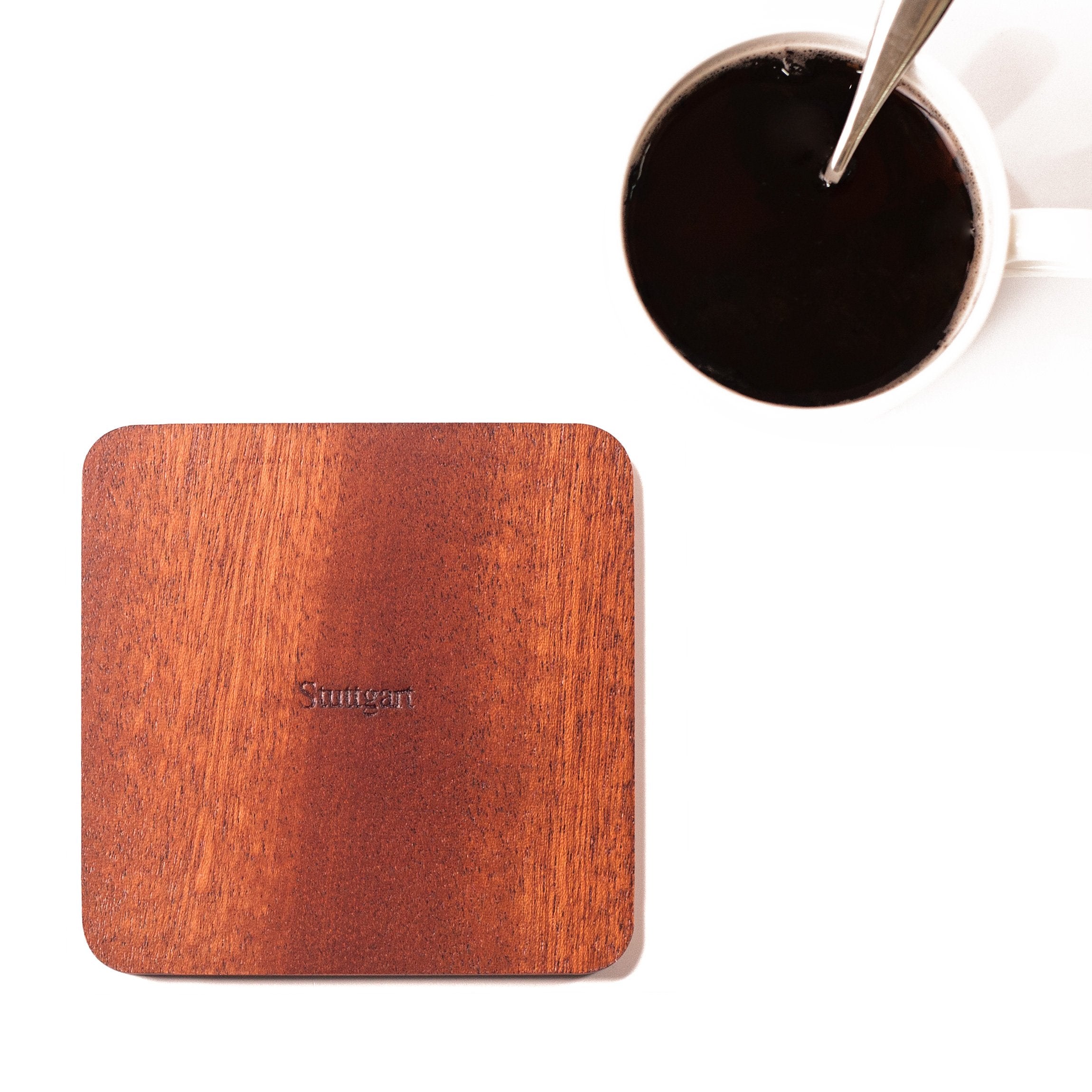 Stuttgart Map Coaster By O3 Design Studio, Set Of 4, Sapele Wooden Coaster With City Map, Handmade