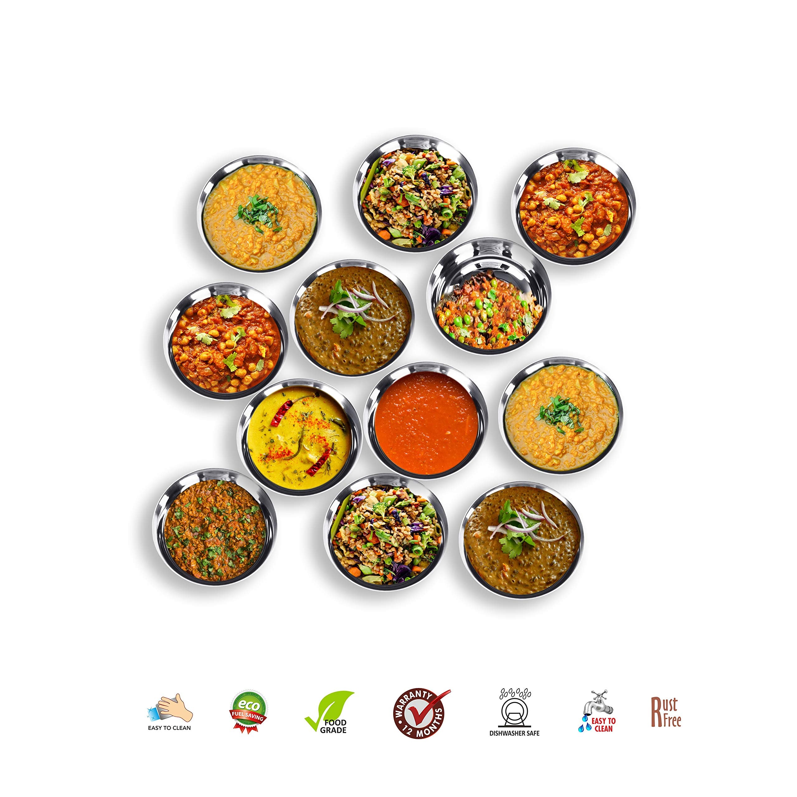 Sumeet Stainless Steel Heavy Gauge Bowl Set/Wati Set With Mirror Finish 12Cm Dia - Set Of 12Pc