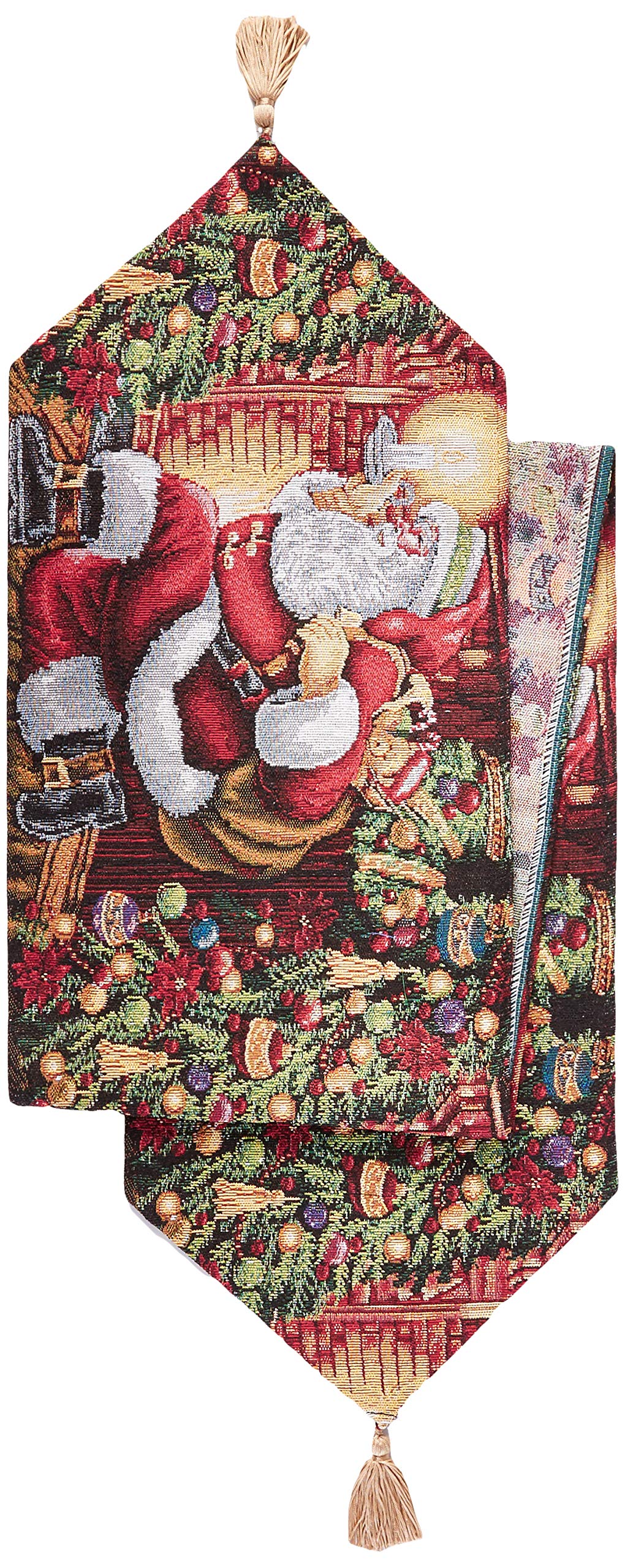 Decorative Christmas Santa Claus Design Tapestry, 13'' X 70'' Table Runner