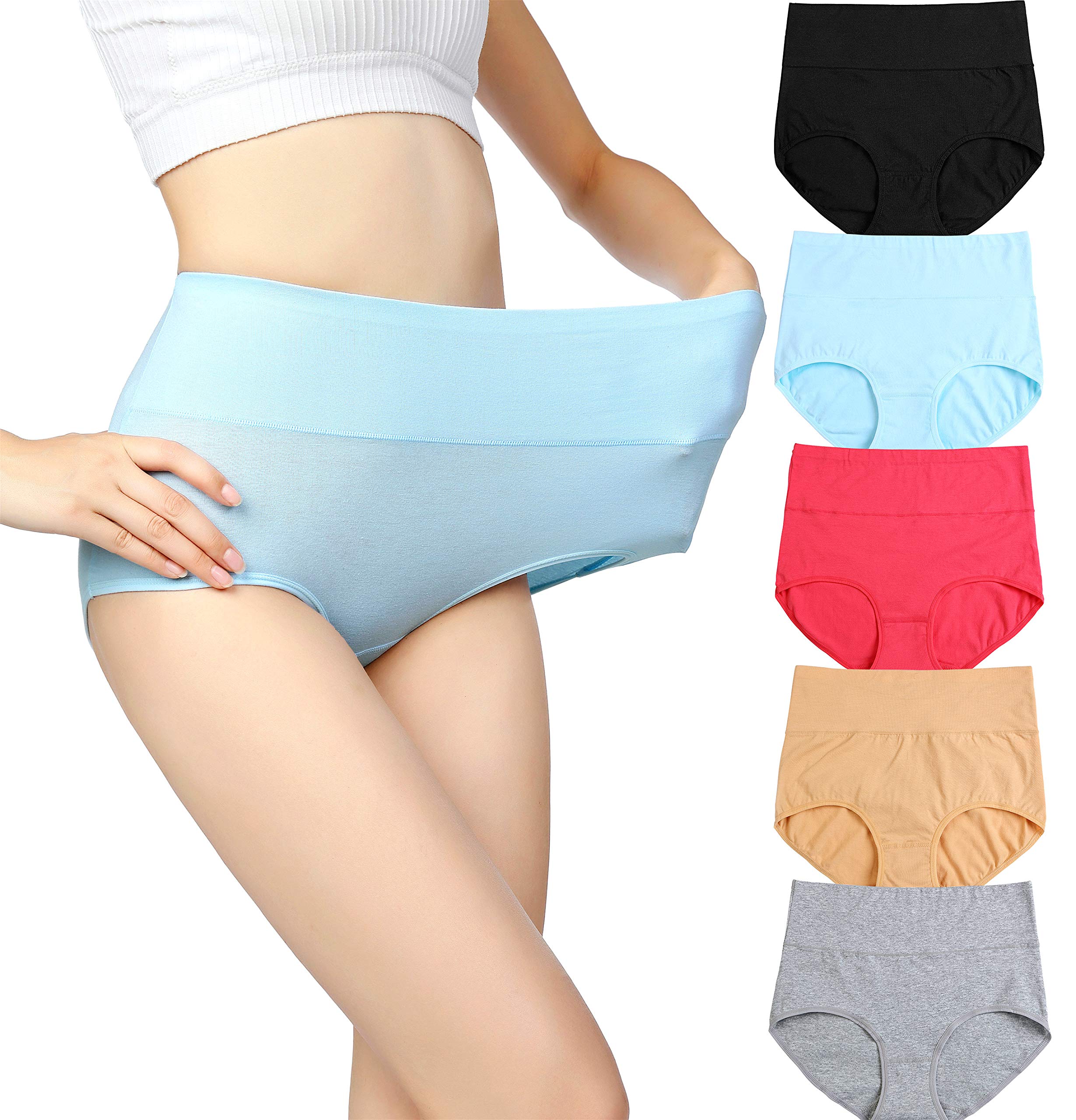 Cauniss Womens High Waist Cotton Panties C-Section Recovery Postpartum Soft Stretchy Full Coverage Underwear(5 Pack) (S) Multico