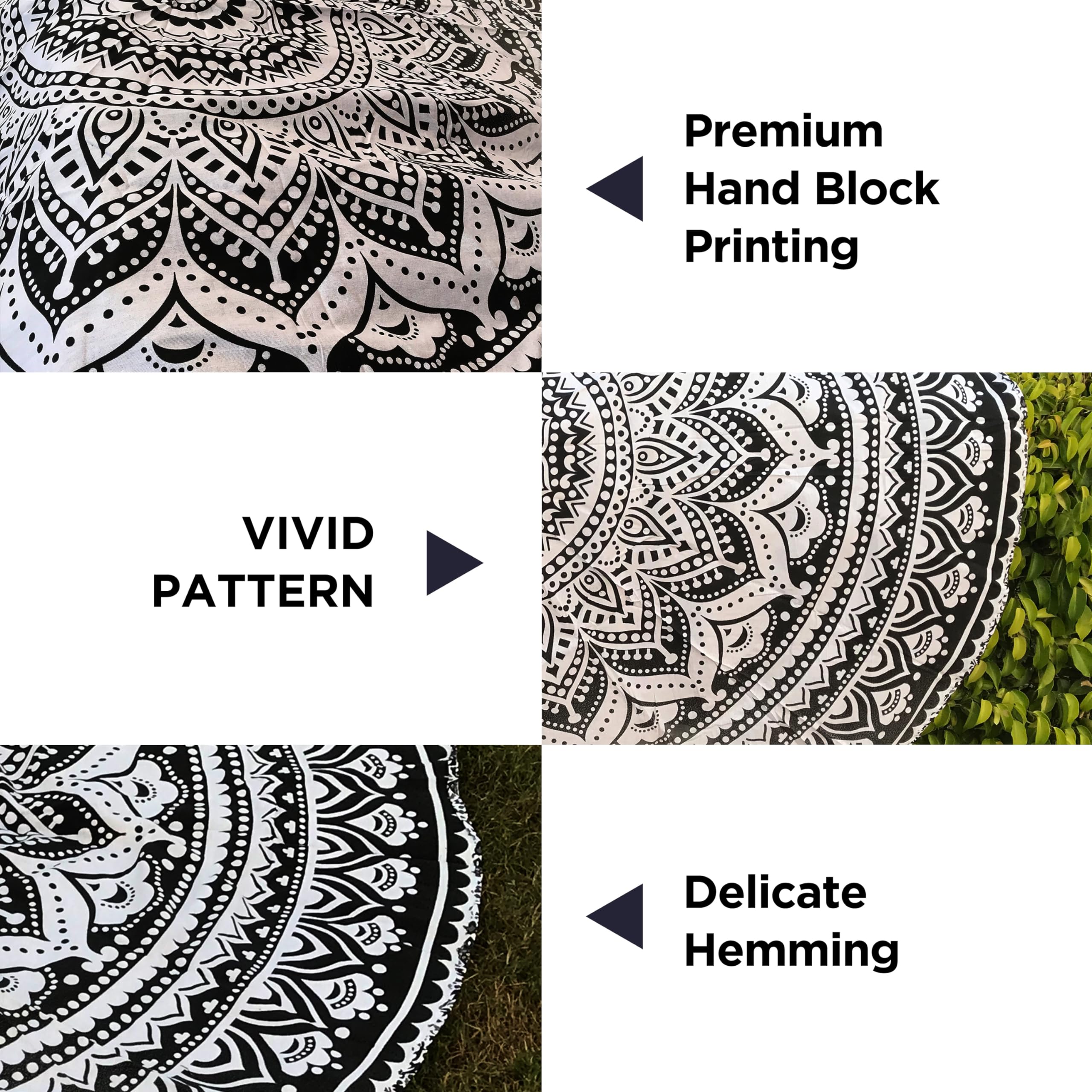 Raajsee Grey Black Round Beach Tapestry Hippie/Boho Beach Blanket Mandala Roundie/Indian Cotton Throw - Round Tablecloth/Home De