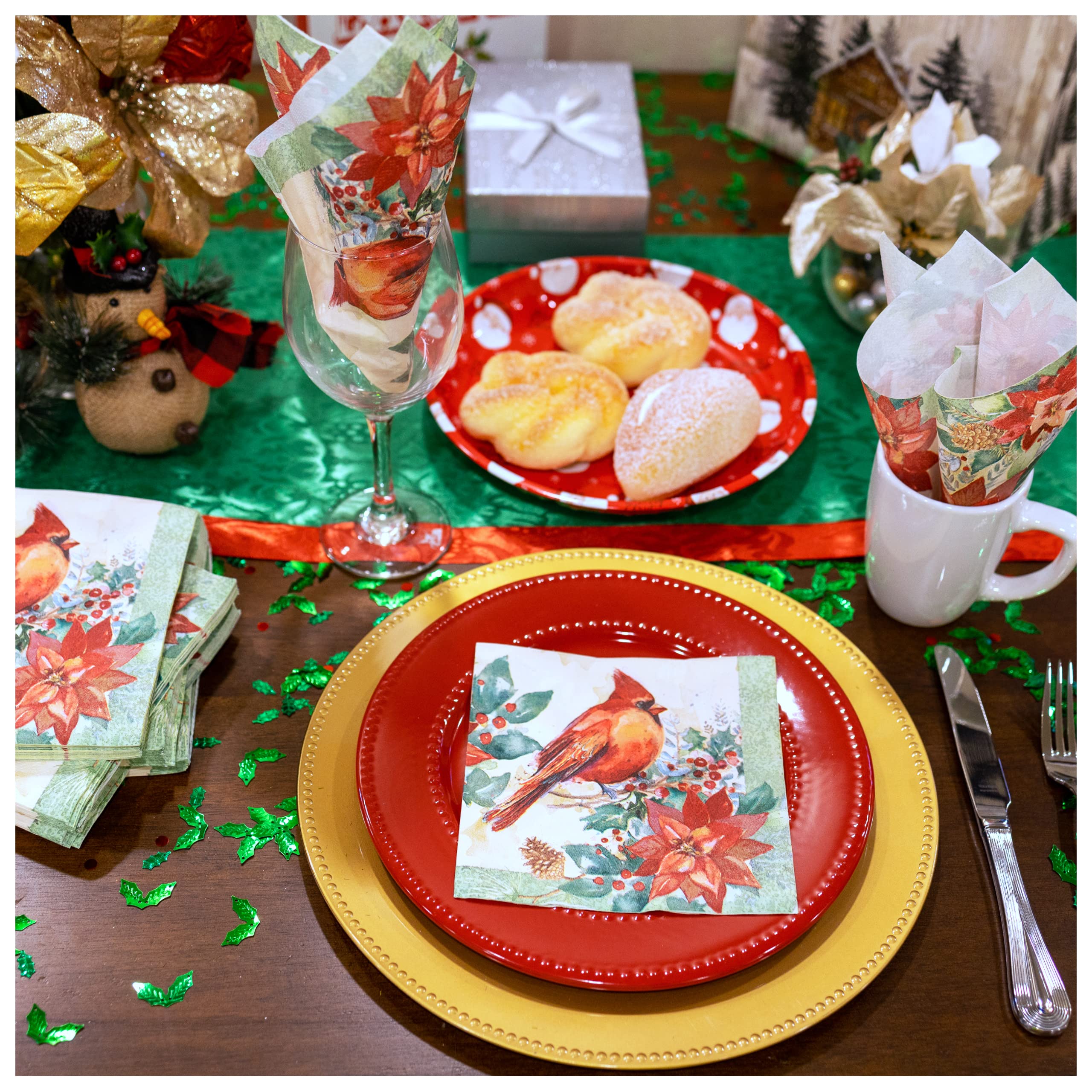 Iconikal Disposable Paper Dinner Party Napkins, Cardinal Poinsettia, 75-Count